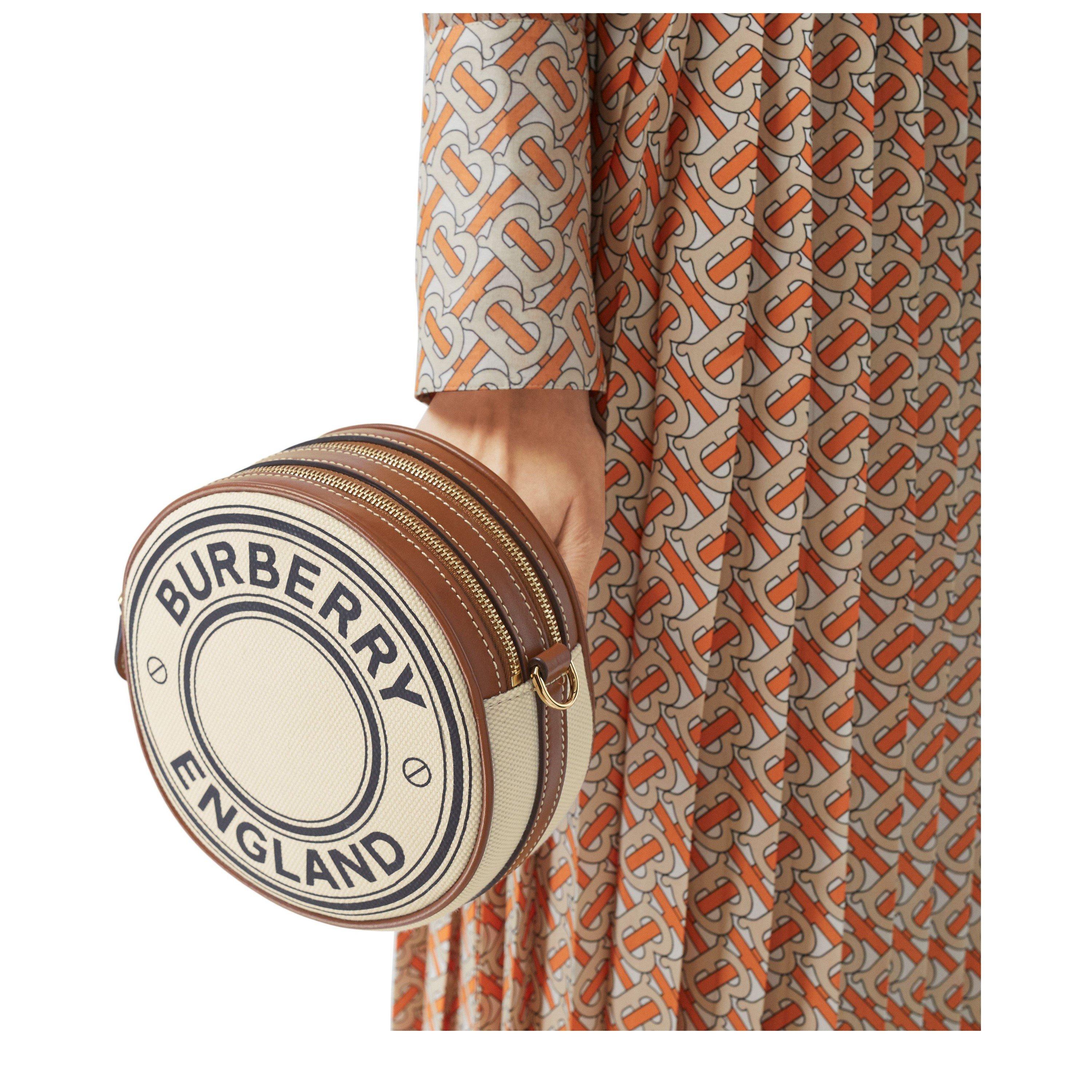 Natural A1395 - Burberry - Women's Logo Graphic Cotton Canvas And Leather Louise Mini Round Bag - 5