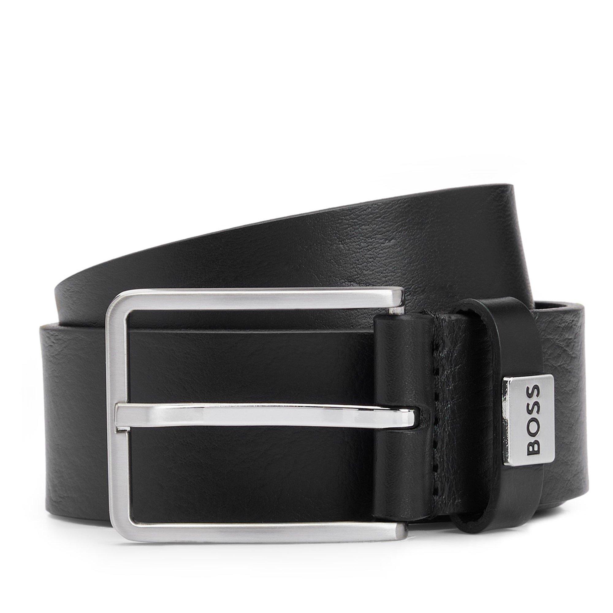 Boss Mens BOSS Italian Leather Belt with Logo Detail (Elio) - Black 001 - Size 28-30W 85