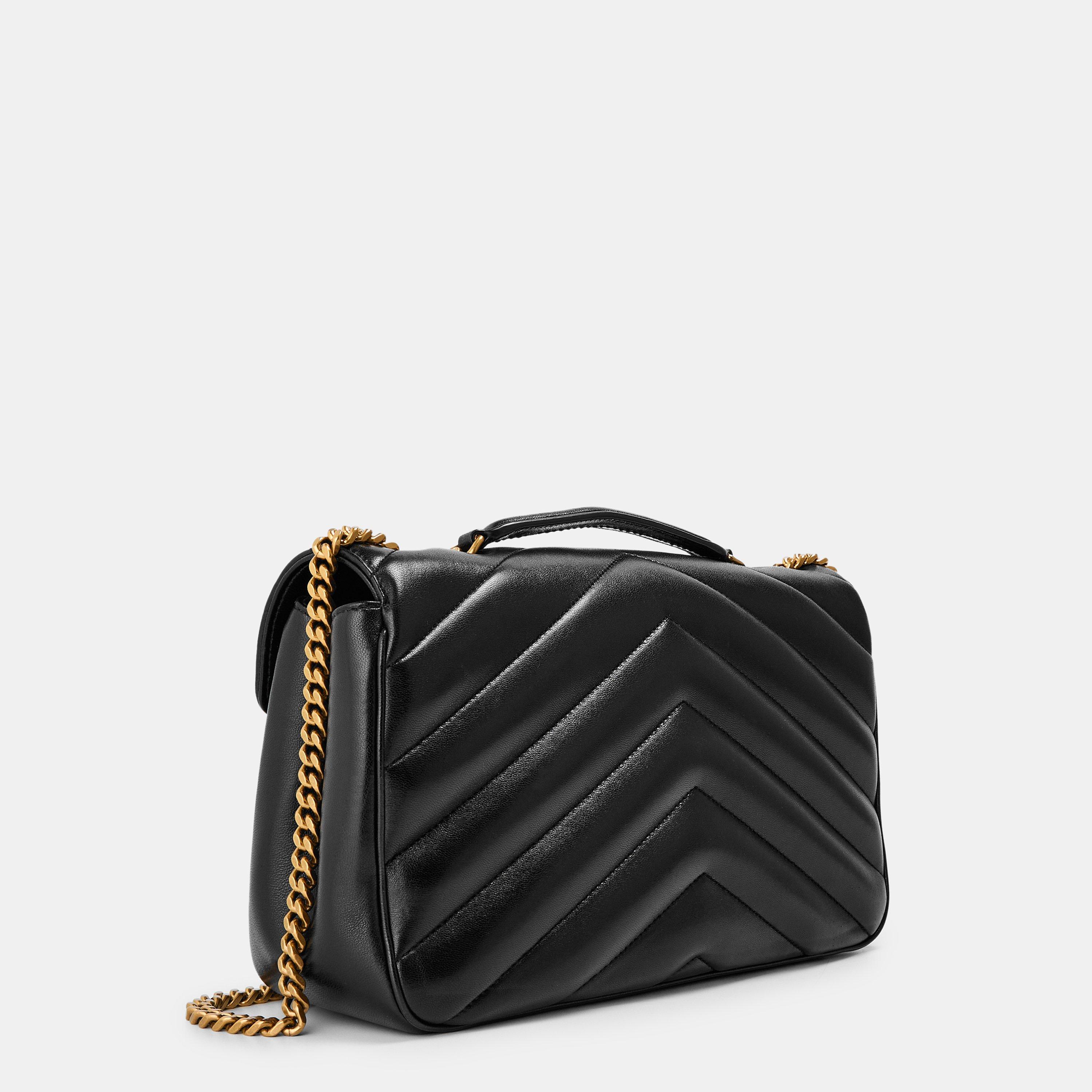 Black/Gold - Saint Laurent - Women's Medium Lou Shoulder Bag - 2