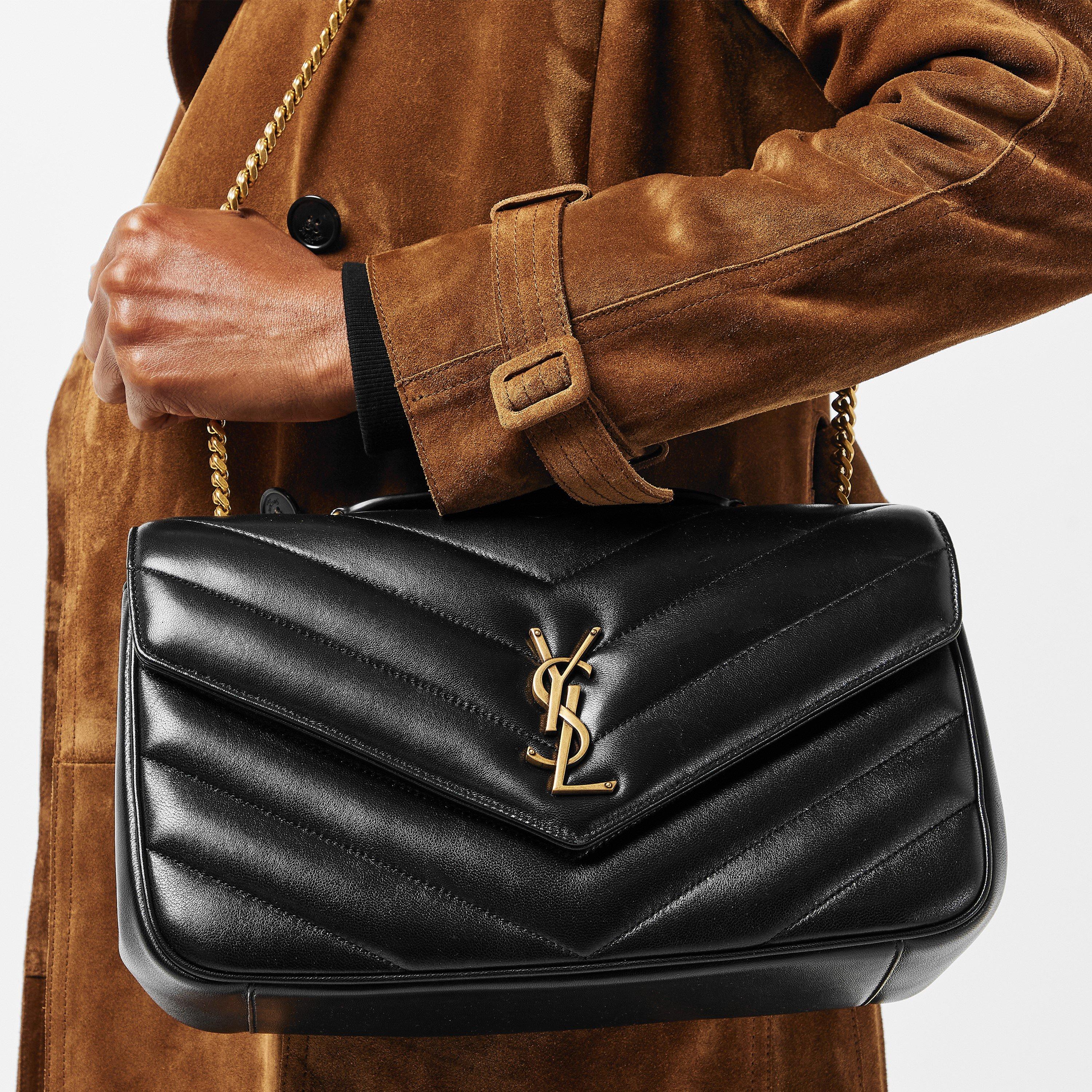 Black/Gold - Saint Laurent - Women's Medium Lou Shoulder Bag - 3