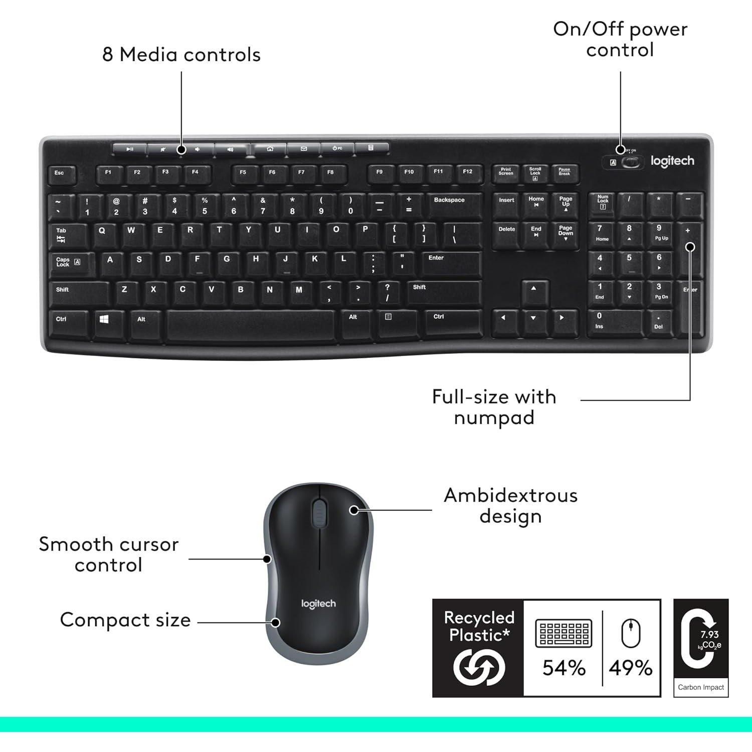 Crna - Logitech - Logitech MK270 Wireless Keyboard and Mouse Combo - 5