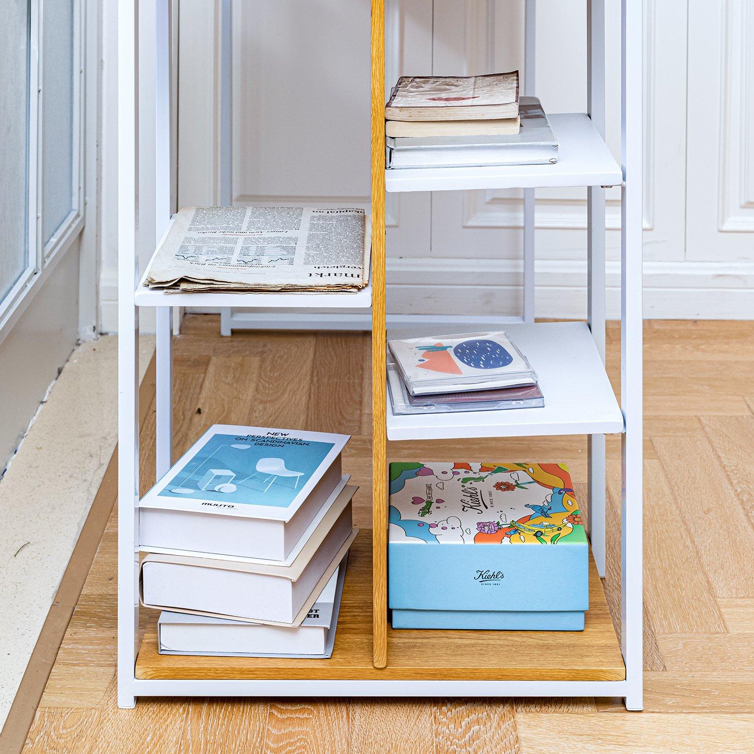 Brown/White - FurnitureR - JESUSA White and Wooden 110cm Desk with 3 shelves - 6