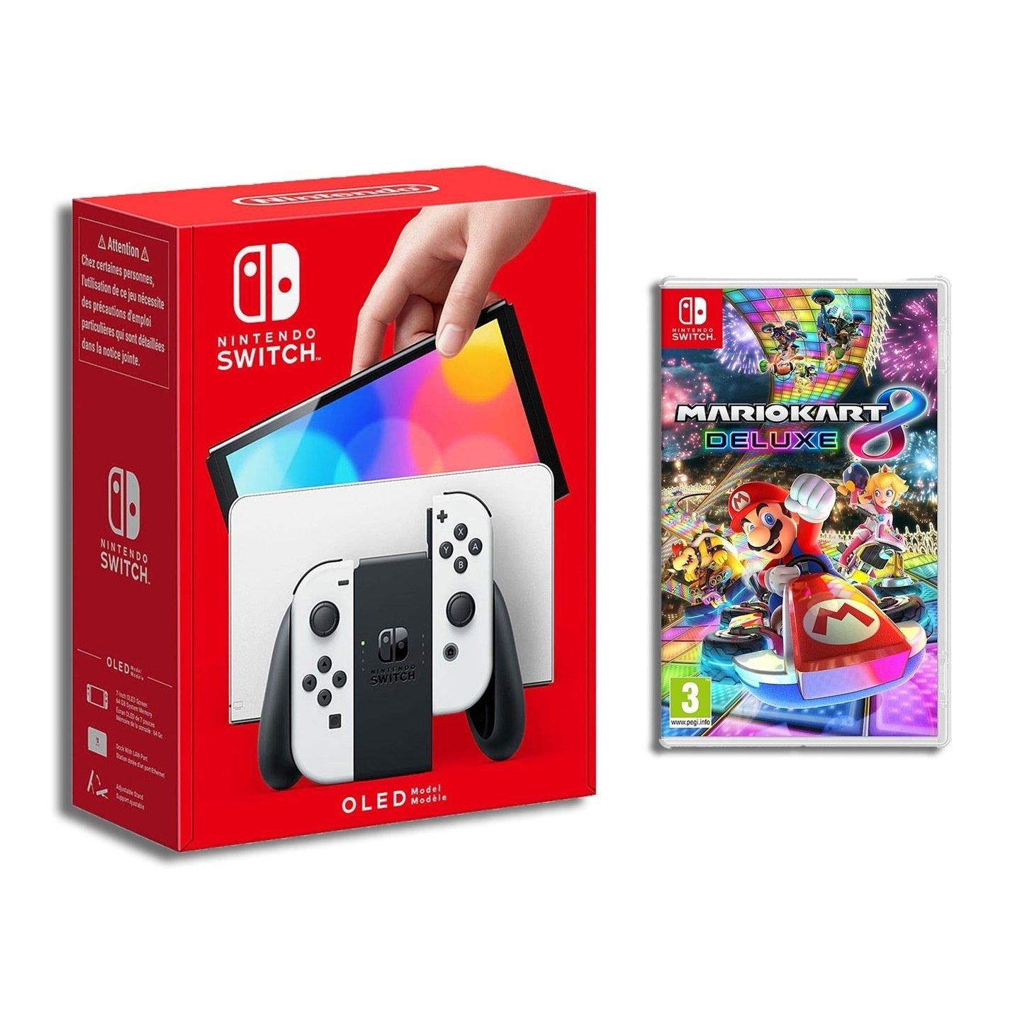 Nintendo Switch - Nintendo - Switch - White OLED + Mario Kart 8 Deluxe Bundle - 1