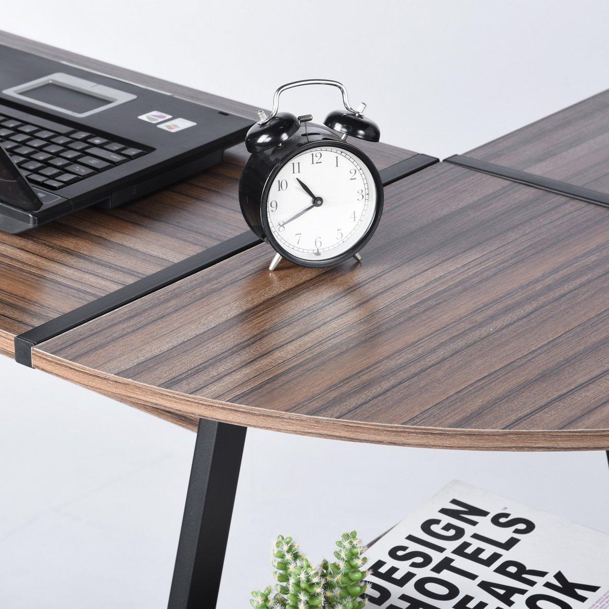 Brown - HOMEMAKE - KANTE Black and Wooden L-shaped Desk with 2 Shelves - 2