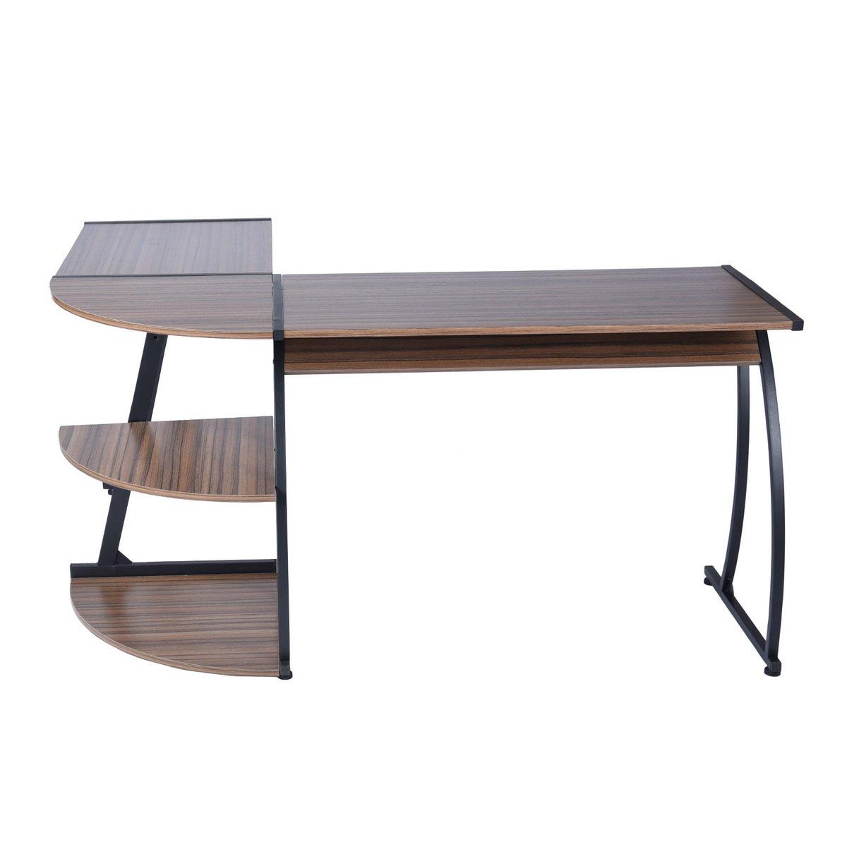 Brown - HOMEMAKE - KANTE Black and Wooden L-shaped Desk with 2 Shelves - 6