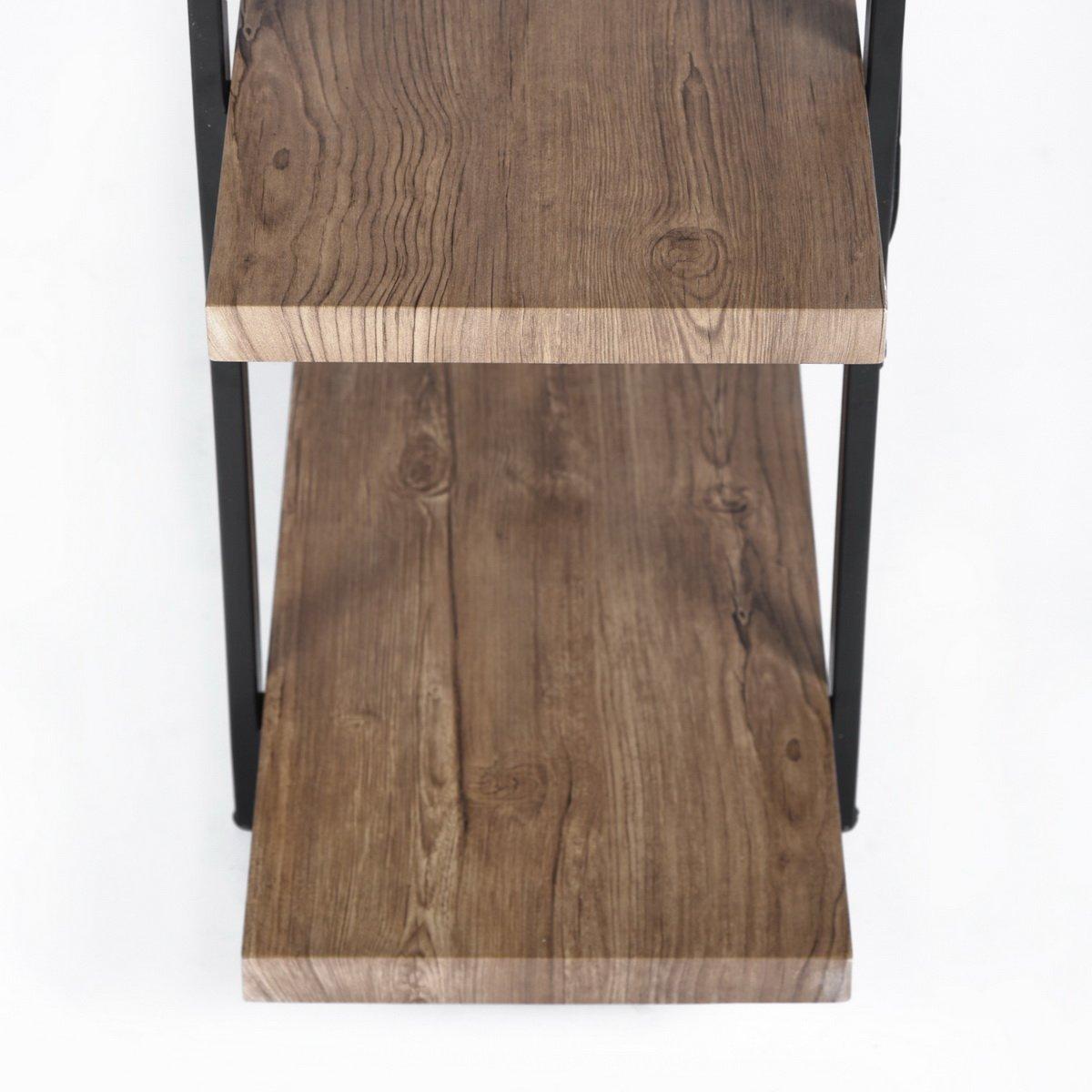 Brown - FurnitureR - LACK Black and Wooden Shelf 5 Tier - 4