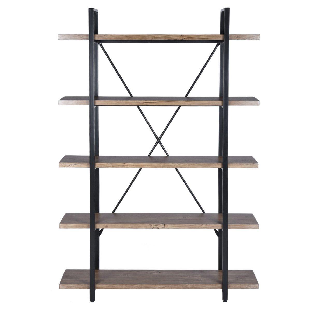 Brown - FurnitureR - LACK Black and Wooden Shelf 5 Tier - 8