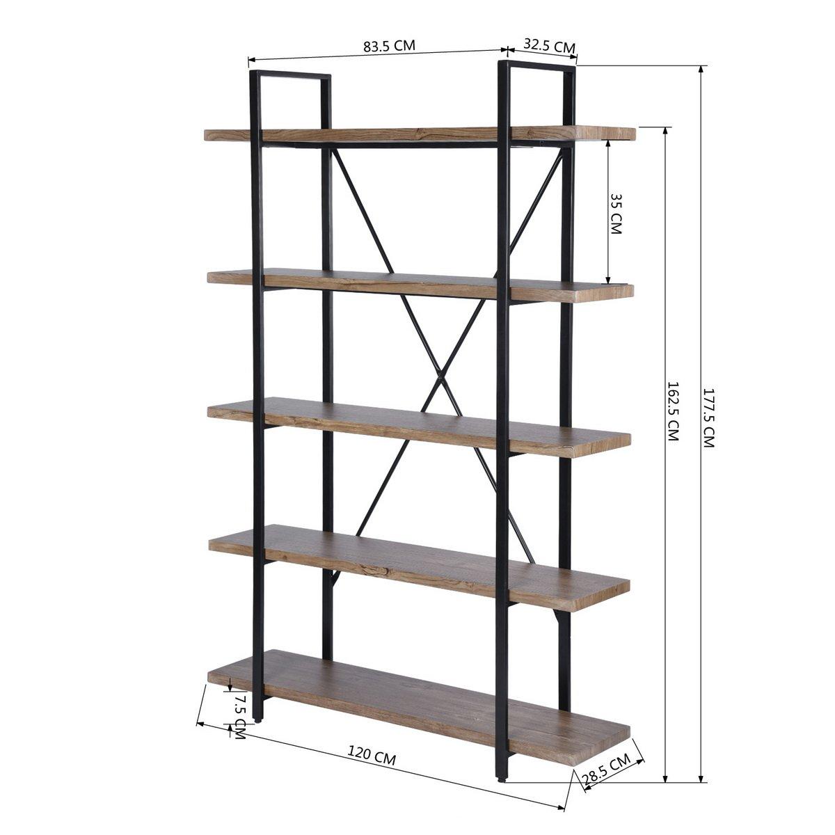 Brown - FurnitureR - LACK Black and Wooden Shelf 5 Tier - 10