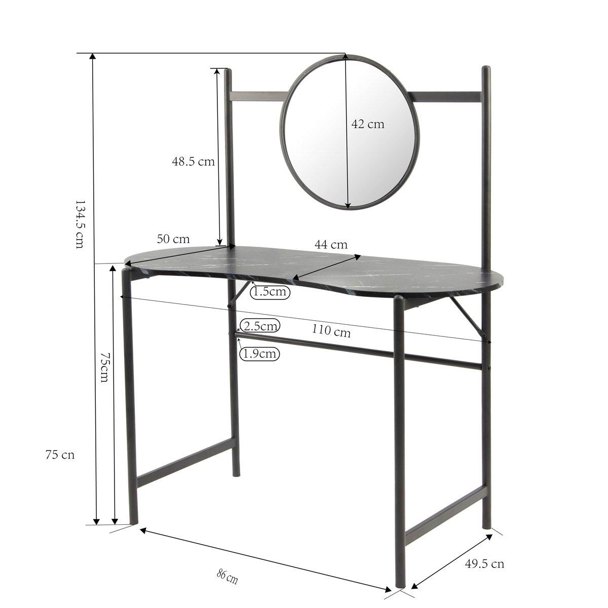 Grey - FurnitureR - LOONEY Black Dressing Table with Mirror - 4