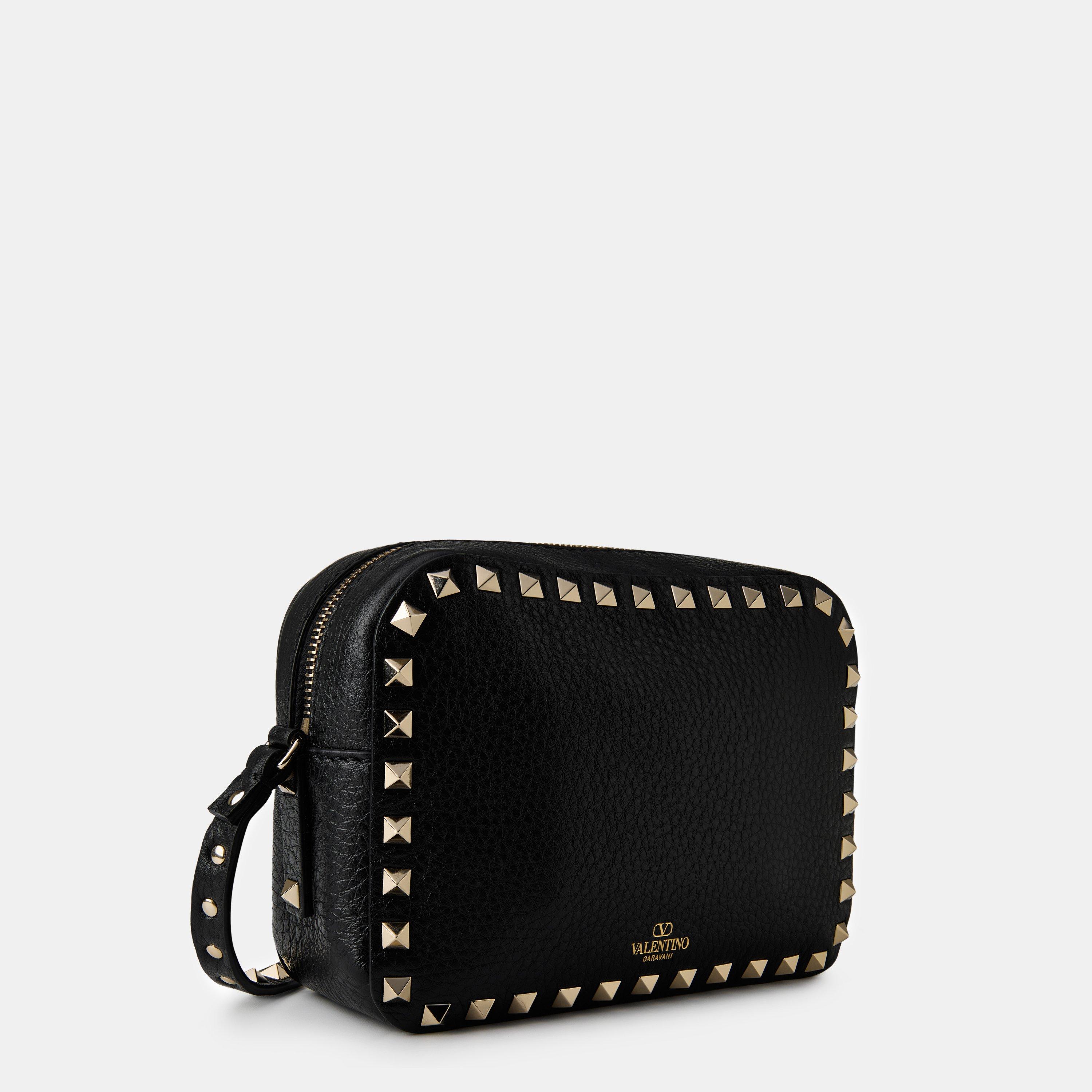 Black 0NO - Valentino Garavani - Rockstud Grained Leather Crossbody Bag - 2