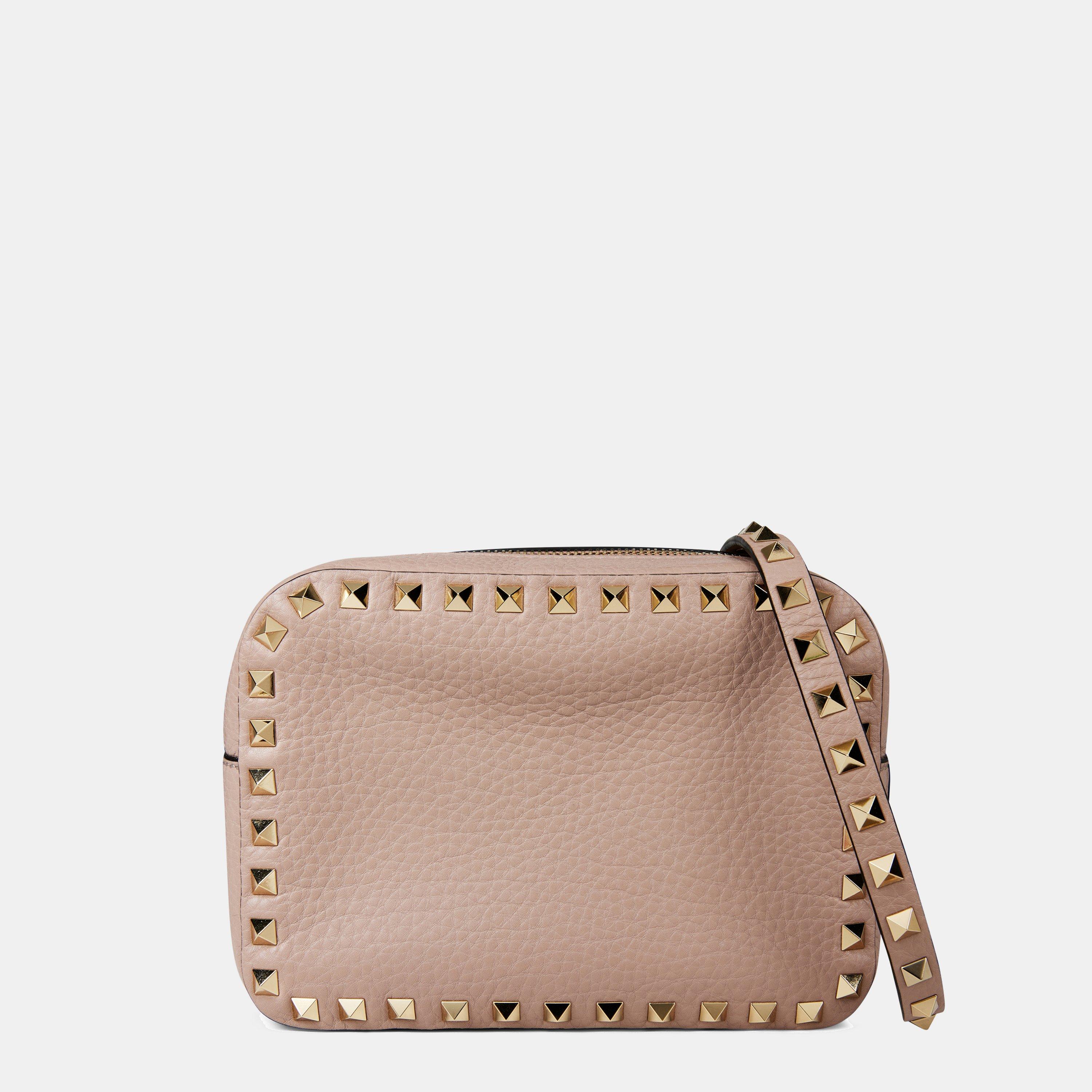 Valentino Garavani Rockstud Grained Leather Crossbody Bag - Poudre P45
