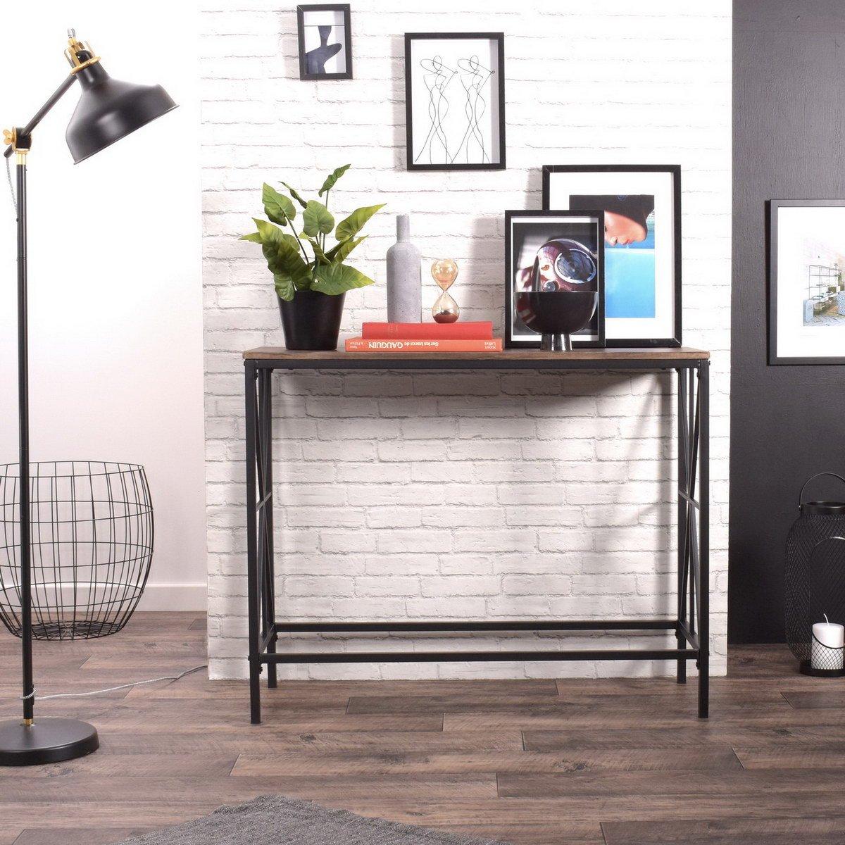 Black - FurnitureR - Brand NAVIN Black and Wooden 100*38cm Console Table - 1