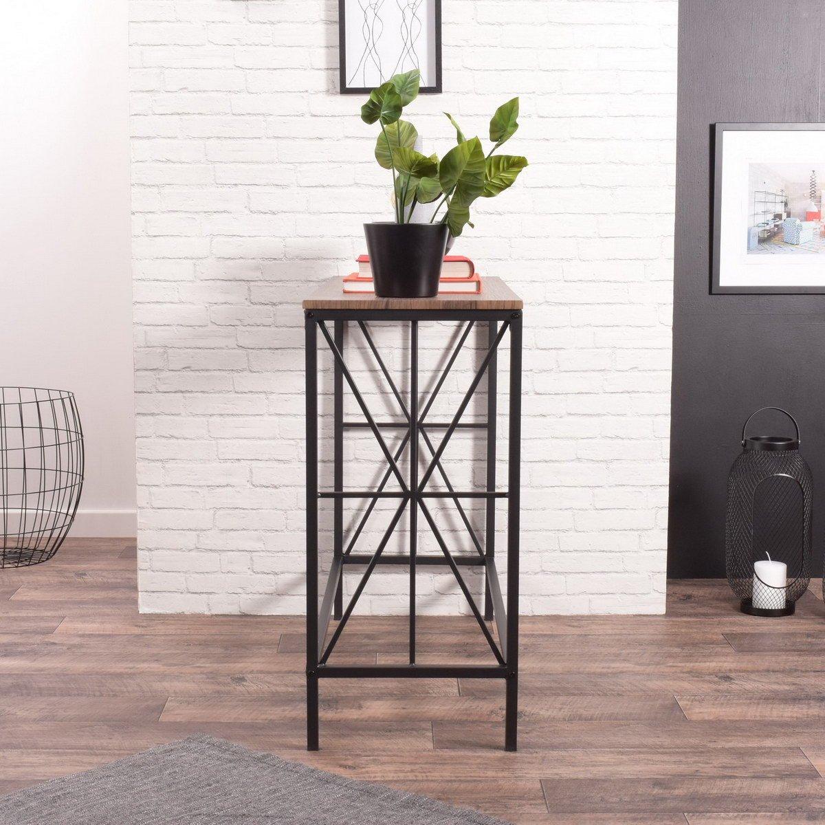 Black - FurnitureR - Brand NAVIN Black and Wooden 100*38cm Console Table - 2