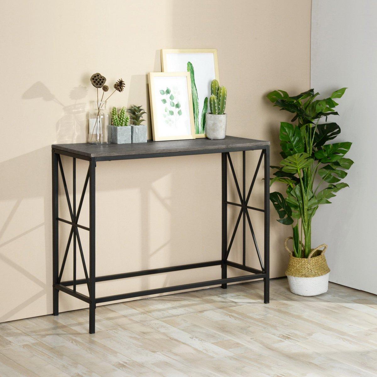Black - FurnitureR - Brand NAVIN Black and Wooden 100*38cm Console Table - 7