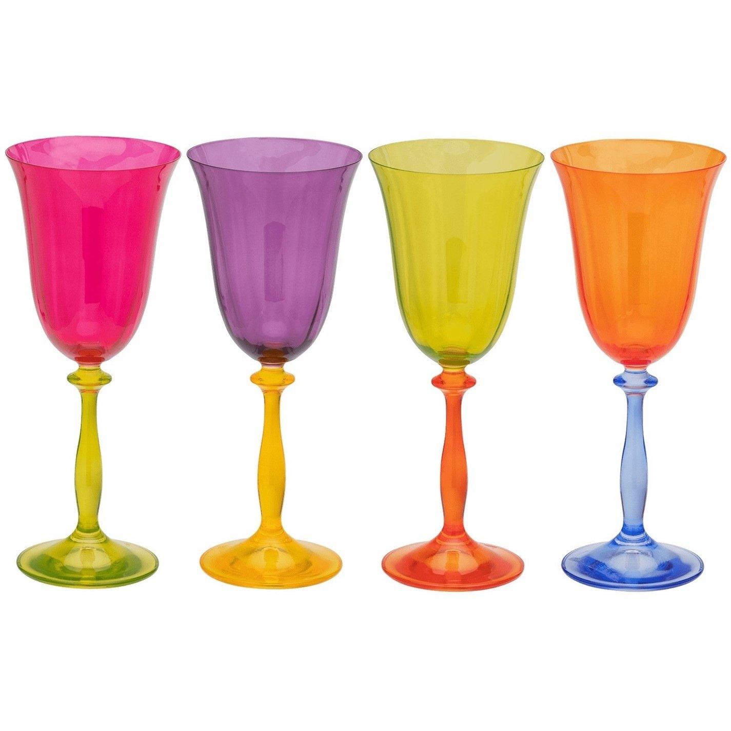 Multicoloured - Anna + Nina - Anna Multicoloured Optic Wine Glass Set of 4 - 1