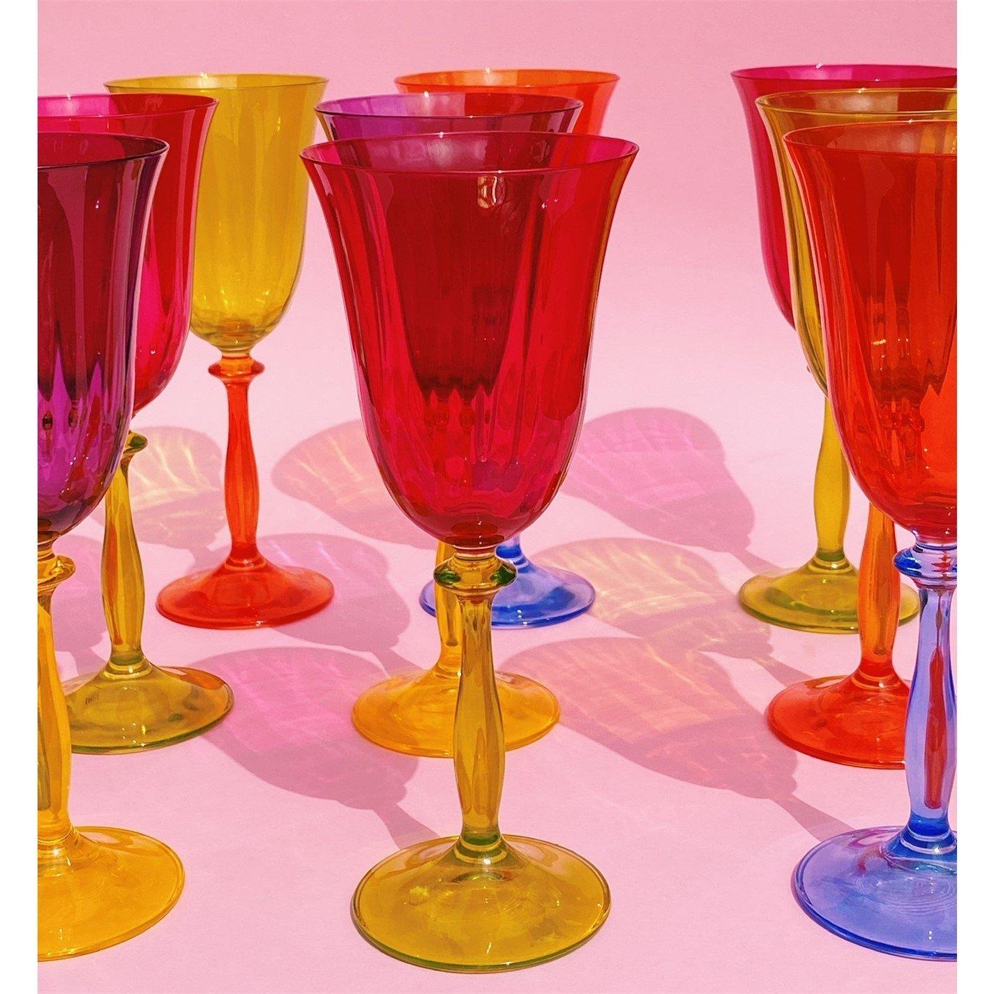 Multicoloured - Anna + Nina - Anna Multicoloured Optic Wine Glass Set of 4 - 2