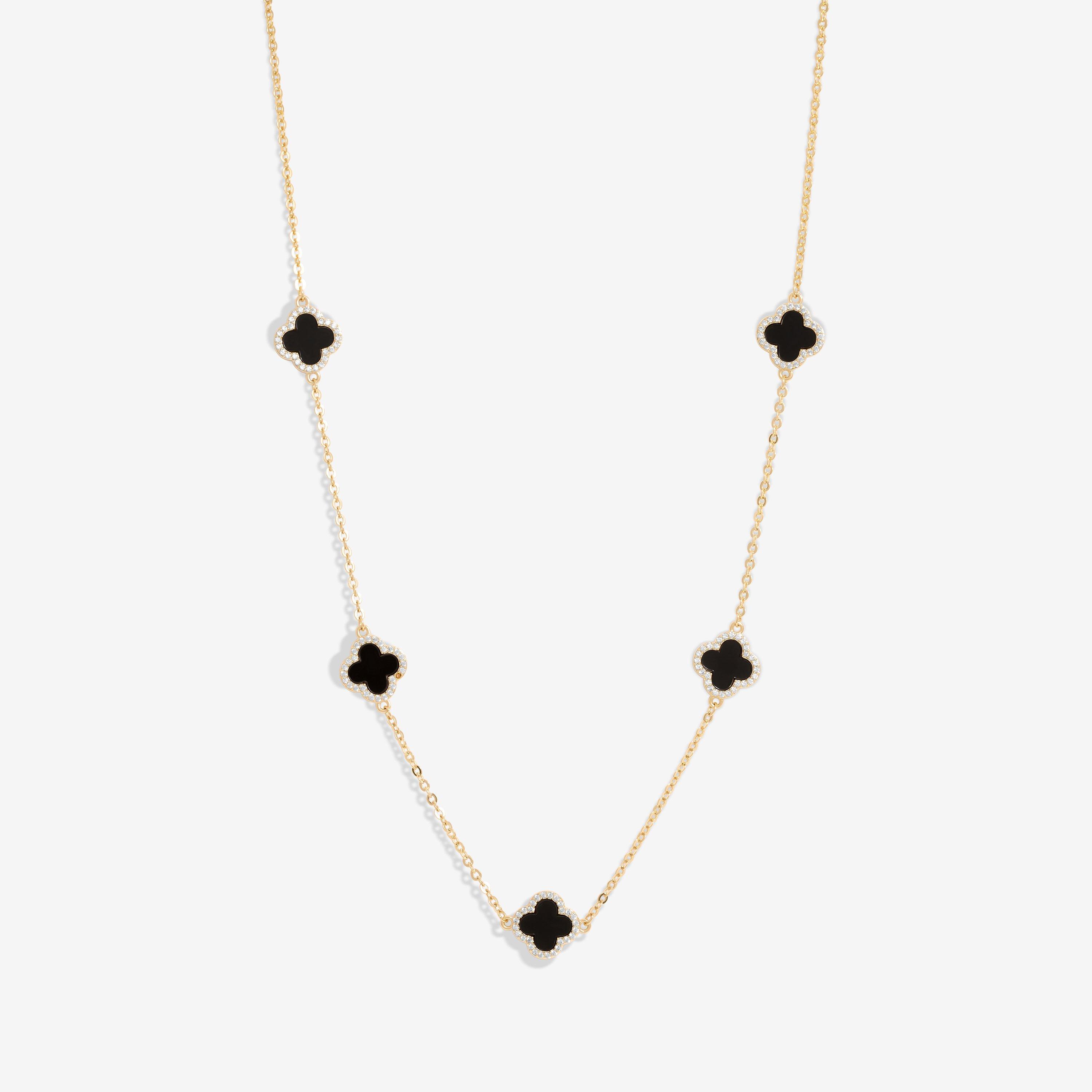 Jon Richard Women's Plated And Jet Station Clover Necklace Gold