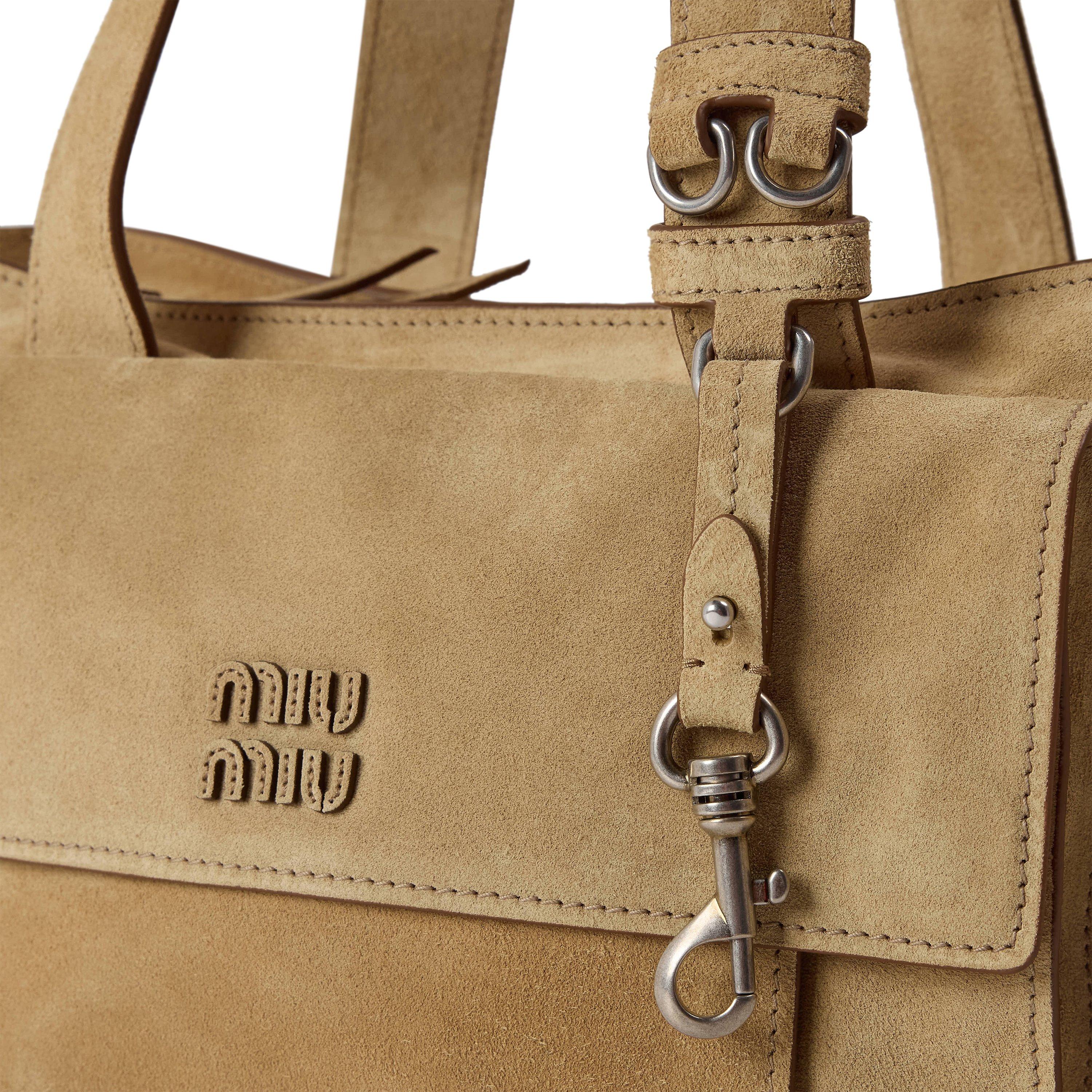 Ecru - Miu Miu - Women's Utilitaire Suede Shoulder Bag - 4