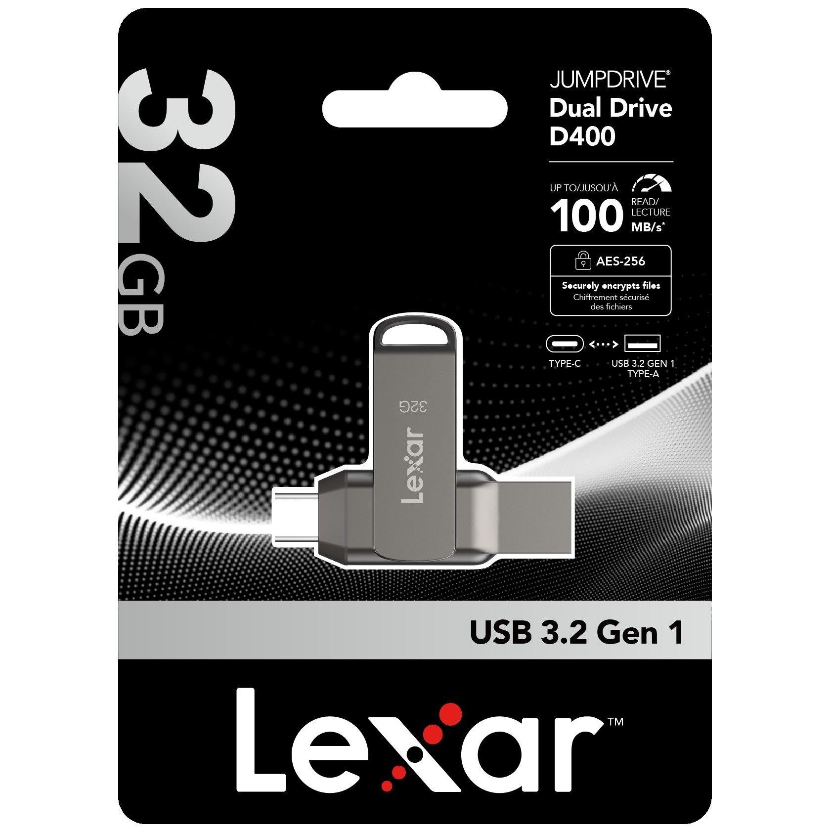 Grey - Lexar - D40E 32GB Dual Drive USB Flash drive - 3.2 Gen 1 Type-C  Jump Drive - 1