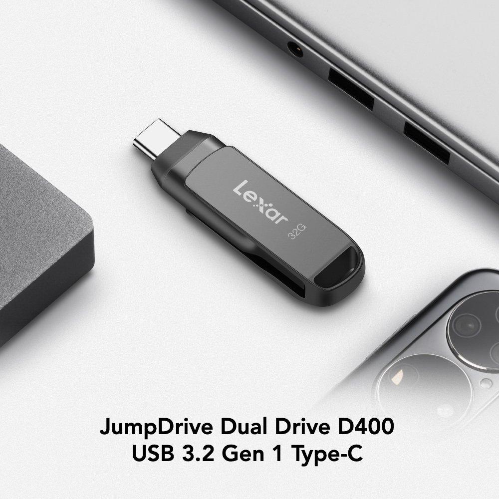 Grey - Lexar - D40E 32GB Dual Drive USB Flash drive - 3.2 Gen 1 Type-C  Jump Drive - 2