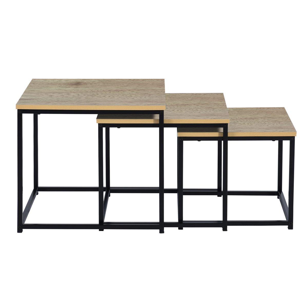 50cm - FurnitureR - RICKY Black and Wooden Coffee Table Set of 3 - 3