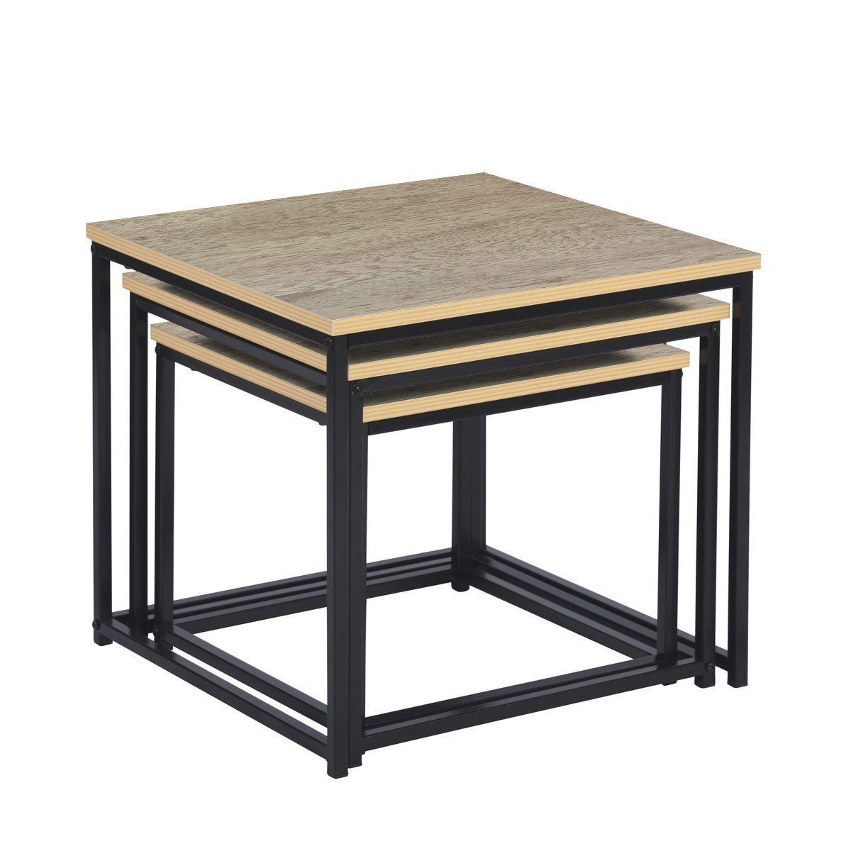 50cm - FurnitureR - RICKY Black and Wooden Coffee Table Set of 3 - 4