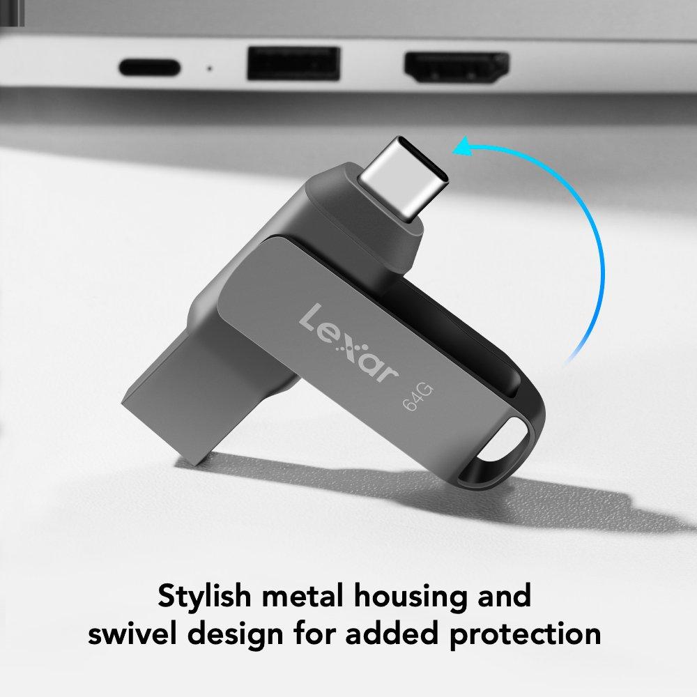 Grey - Lexar - D40E 64GB Dual USB Flash drive - 3.2 Gen 1 Type-C Jump Drive - 6