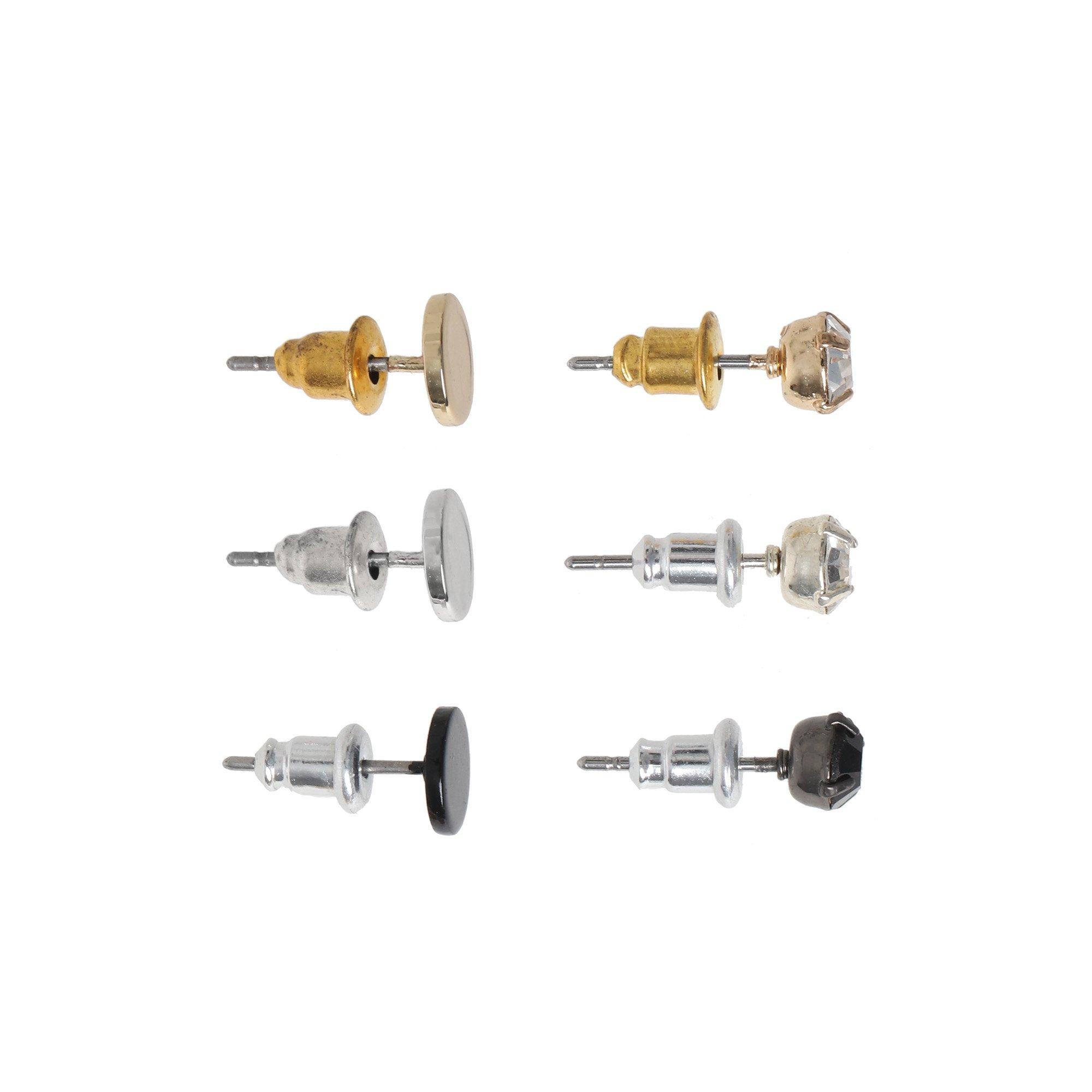 Cristal - Fabric - 3 Pair Metal Stud Earrings - 2