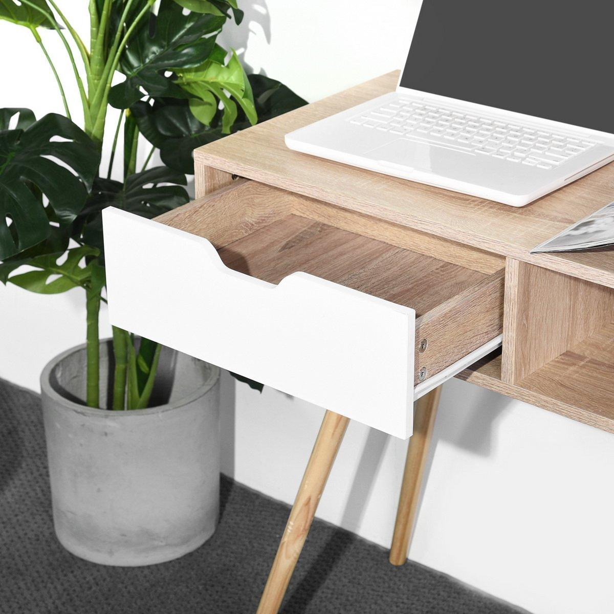 Brown - FurnitureR - ULTRON White and Wooden 90*40cm Desk with Drawer - 3