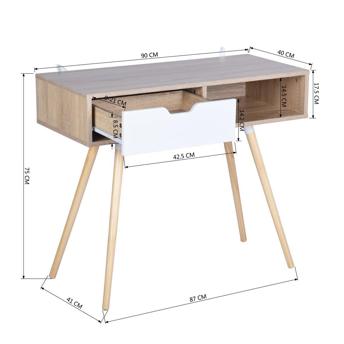 Brown - FurnitureR - ULTRON White and Wooden 90*40cm Desk with Drawer - 8