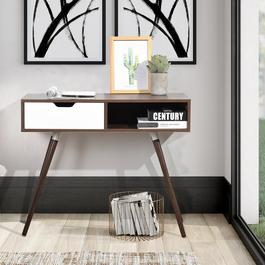 FurnitureR ULTRON White and Wooden 90*40cm Desk with Drawer