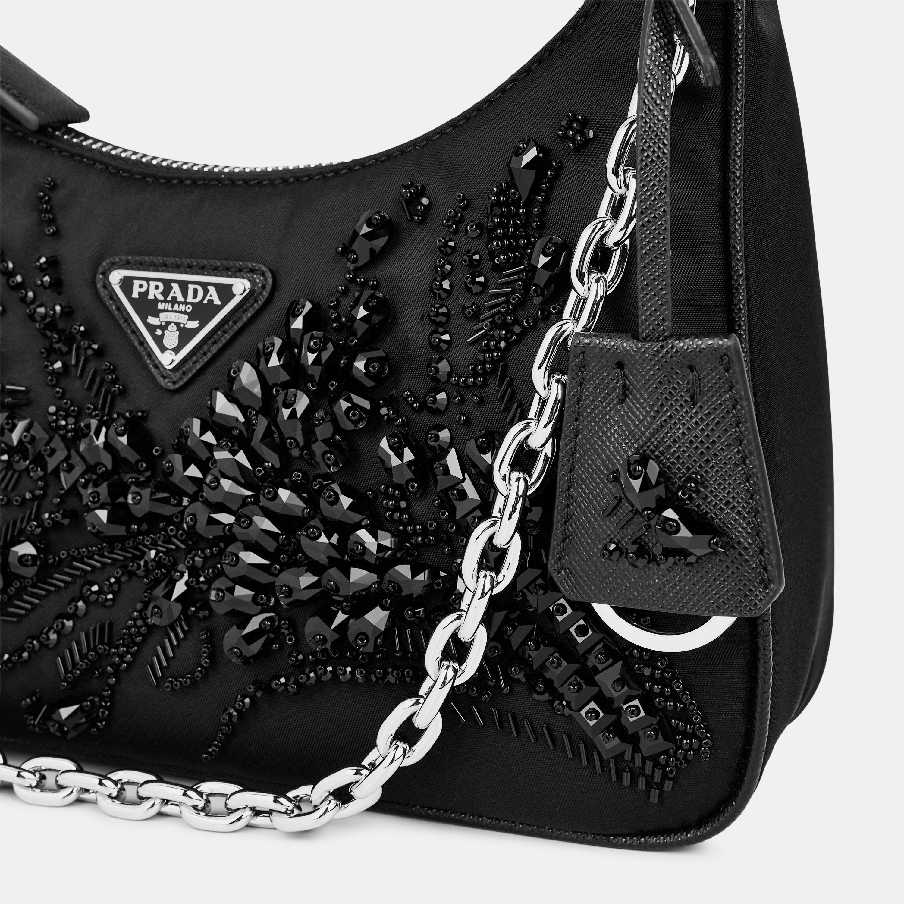 Nero - Prada - Womens Re-Edition Embellished Shoulder Bag - 4