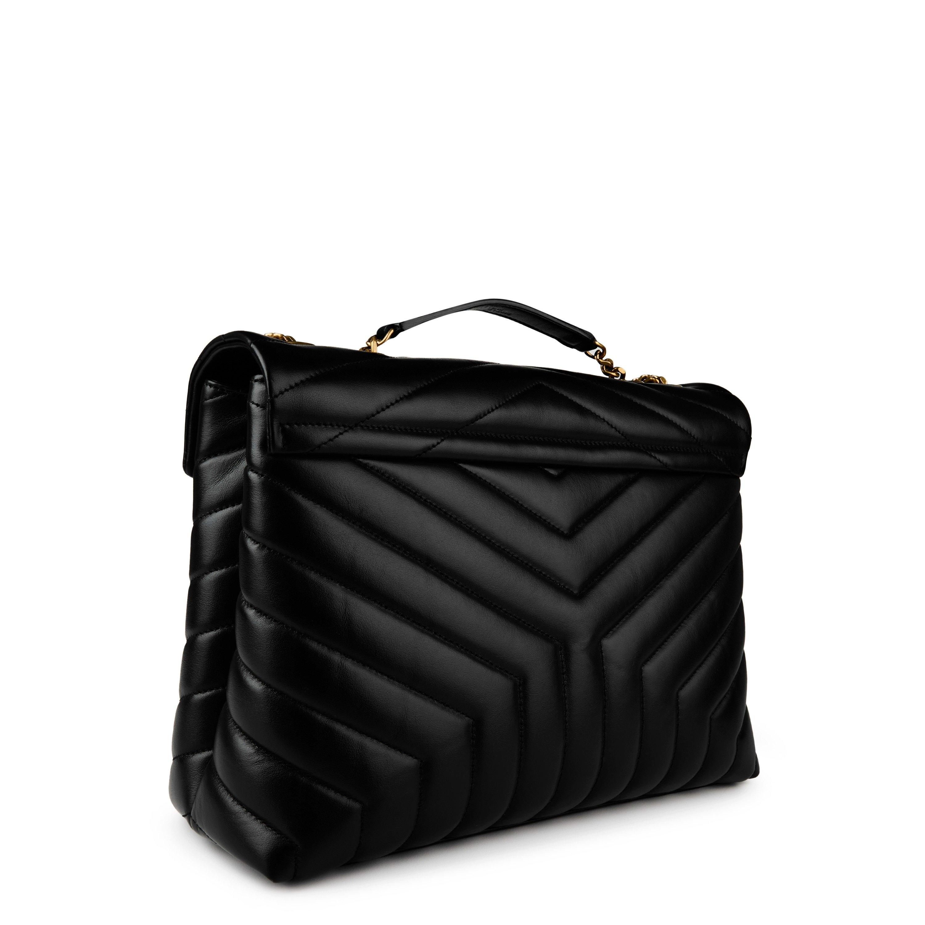 Black/Gold - Saint Laurent - Medium Quilted Loulou Shoulder Bag - 3