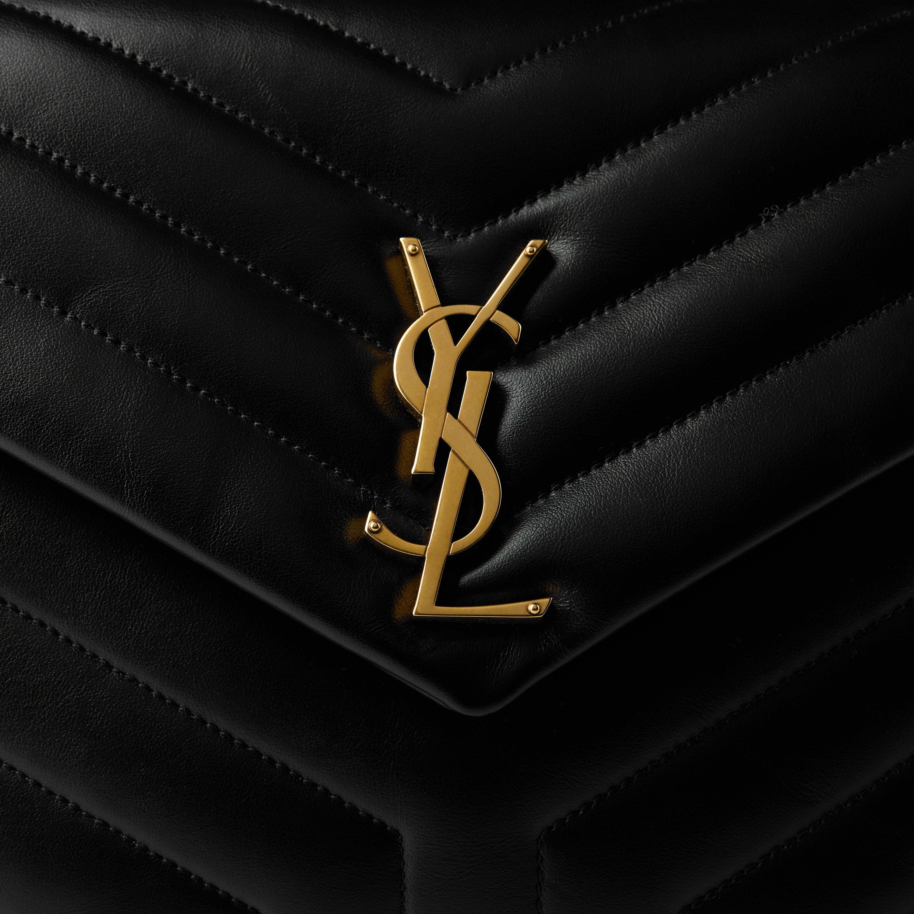 Black/Gold - Saint Laurent - Medium Quilted Loulou Shoulder Bag - 4