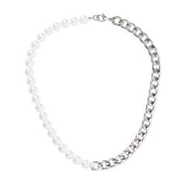 Fabric Faux Pearl Chain Necklace Mens