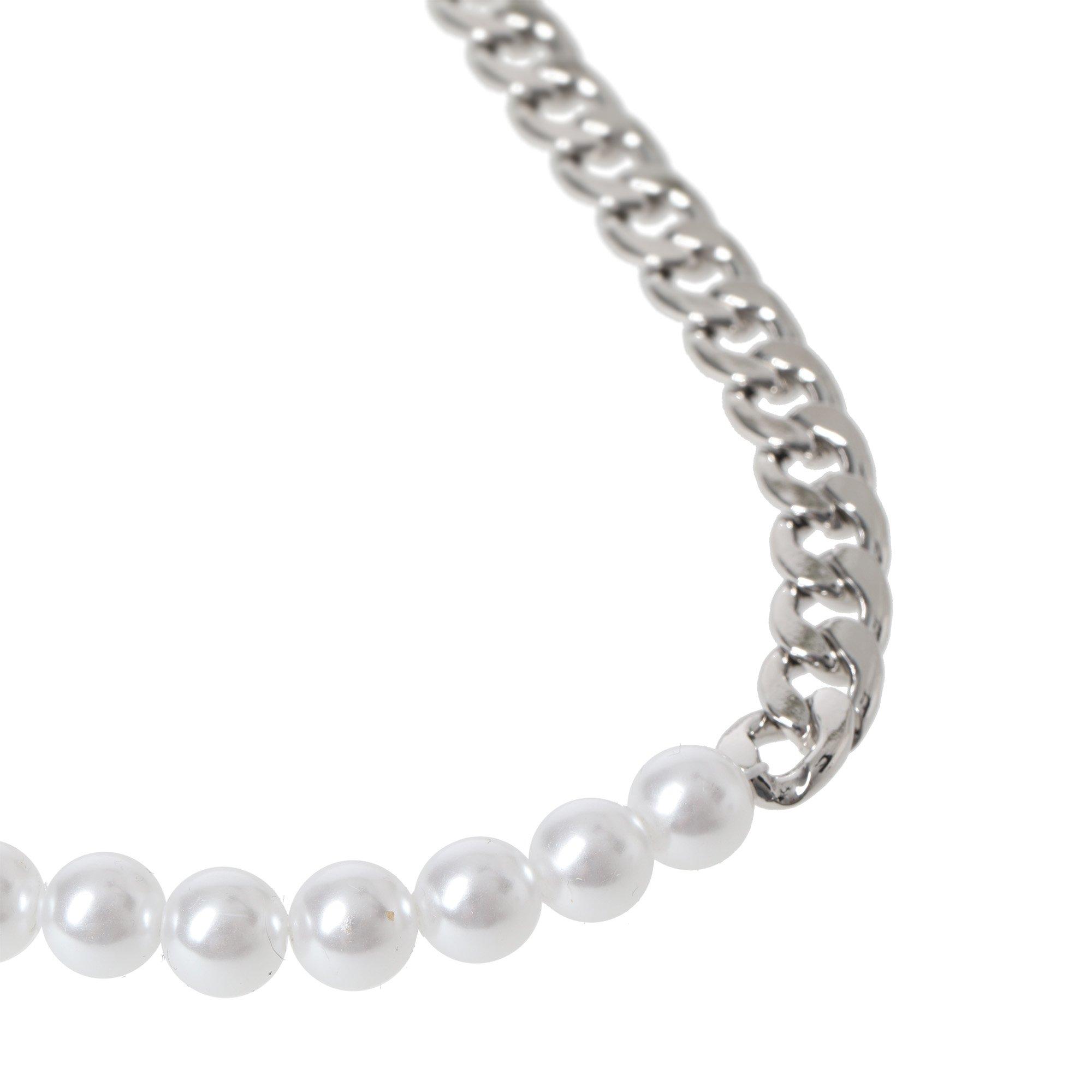 Parel/Metaal - Fabric - Faux Pearl Chain Necklace Mens - 2