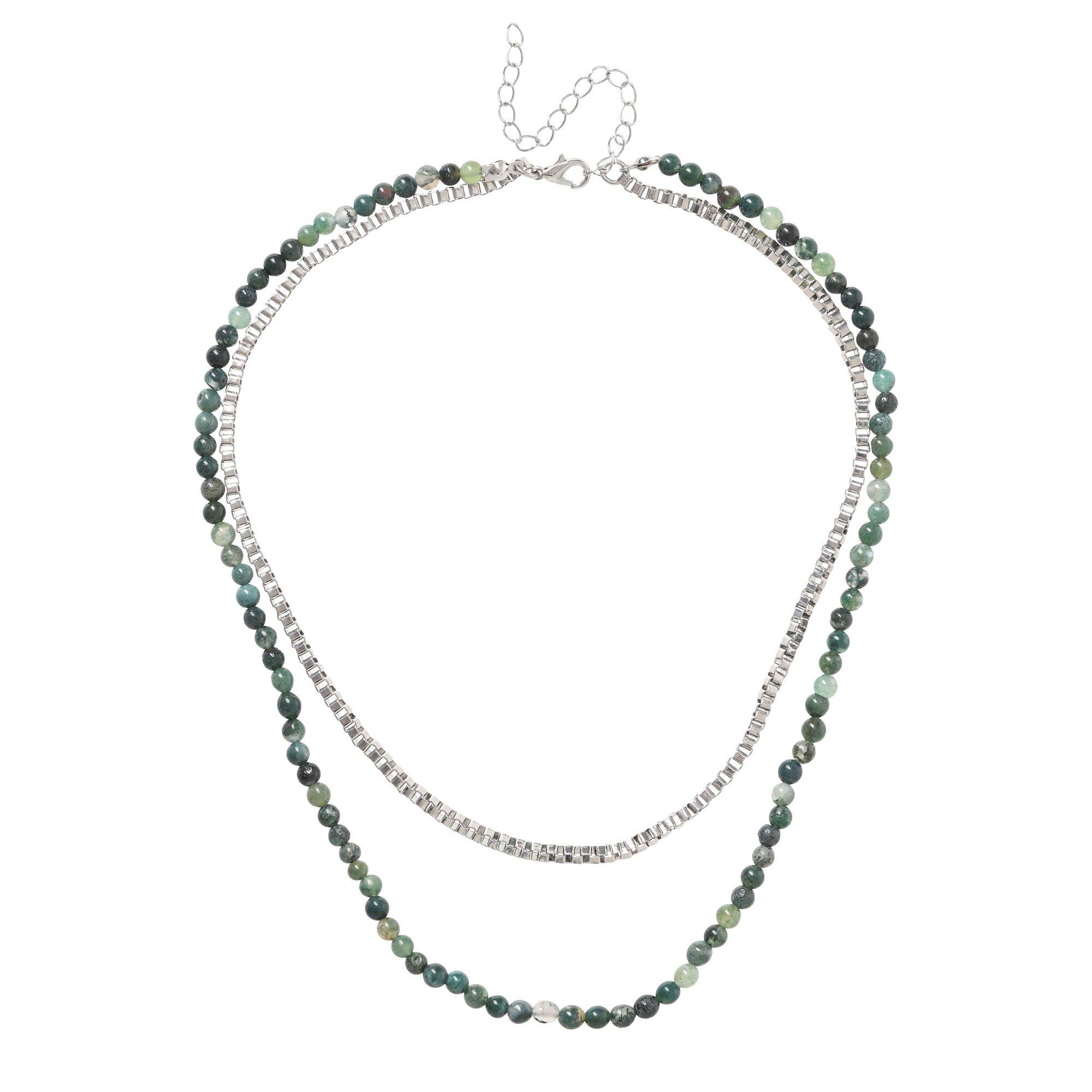 Brown Multi - Fabric - Bead Mixed Necklace - 1