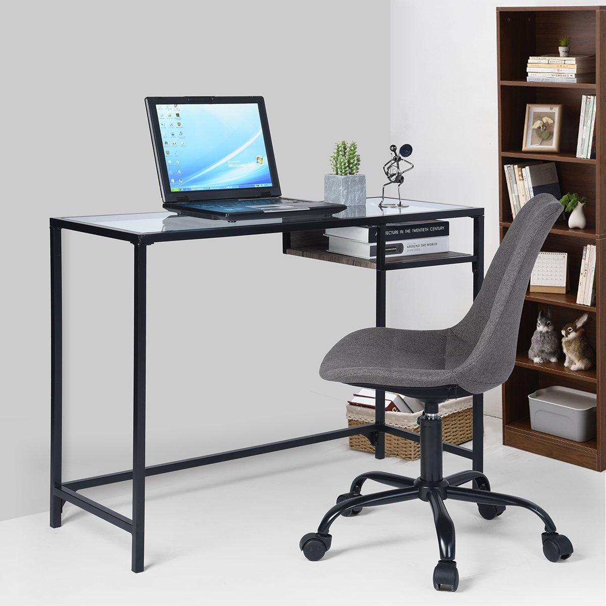 Glass - NIL - FurnitureR LOQUAT Black and Wooden 100cm Desk with Shelf - 1
