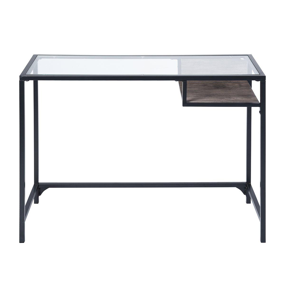 Glass - NIL - LOQUAT Black and Wooden 100cm Desk with Shelf - 2