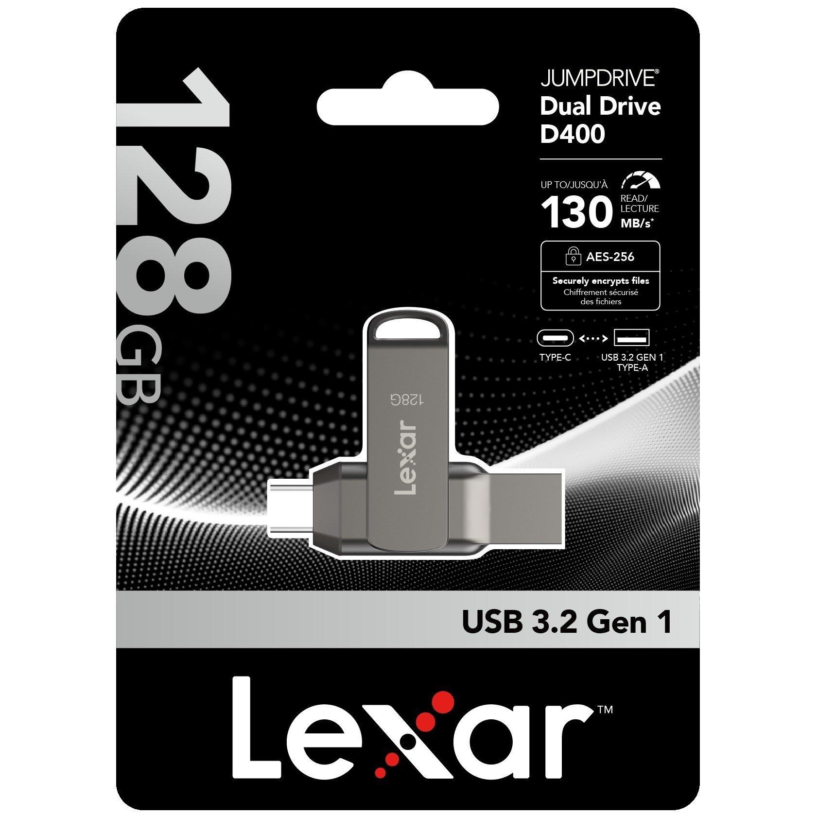 Grey - Lexar - D40E 128GB Dual USB Flash drive - 3.2 Gen 1 Type-C Jump Drive - 1