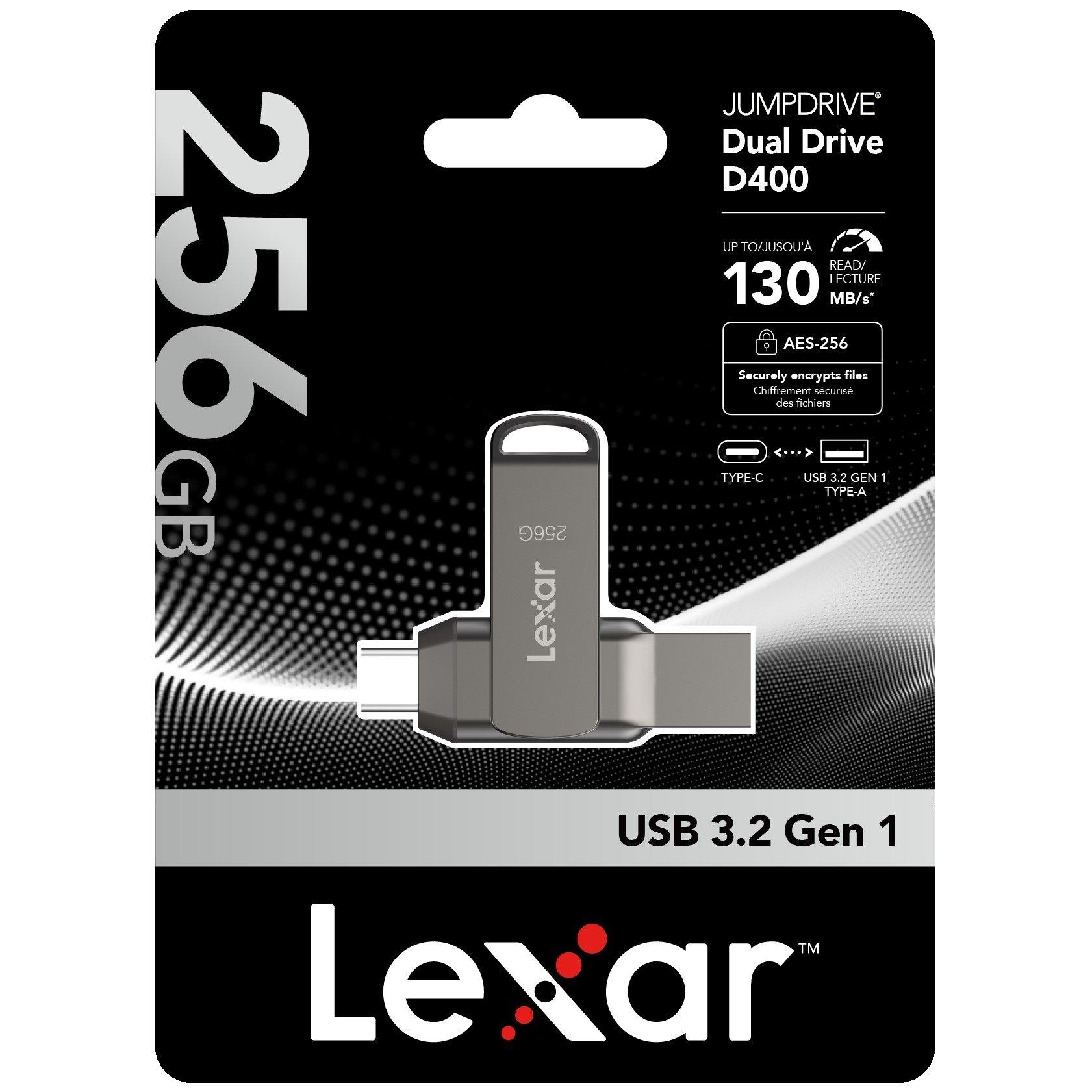 Grey - Lexar - D40E 256GB Dual Drive USB Flash drive - 3.2 Gen 1 Type-C Jump Drive - 1