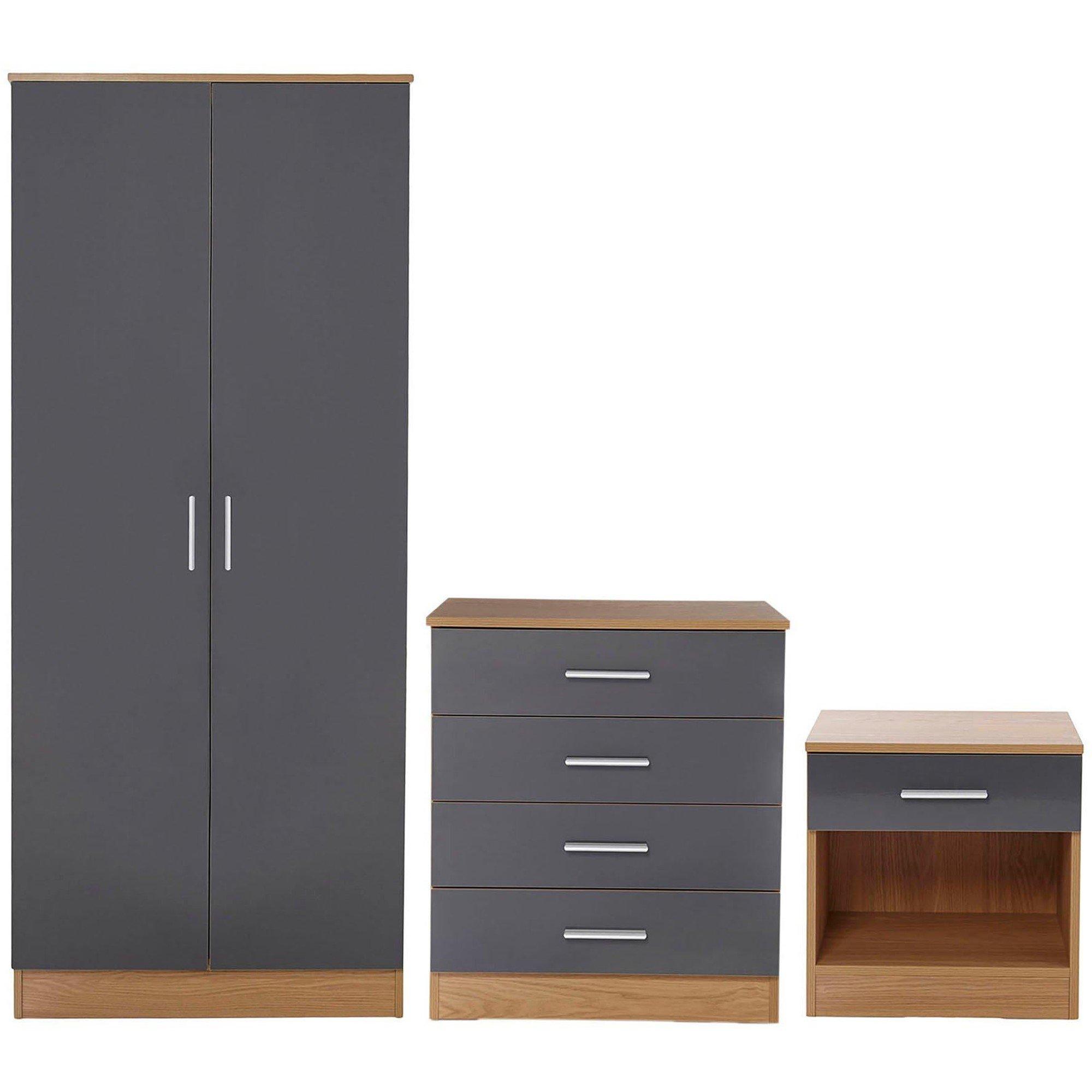 Grey Oak - Homelife - Carleton 3 Piece Gloss Bedroom Set - 3