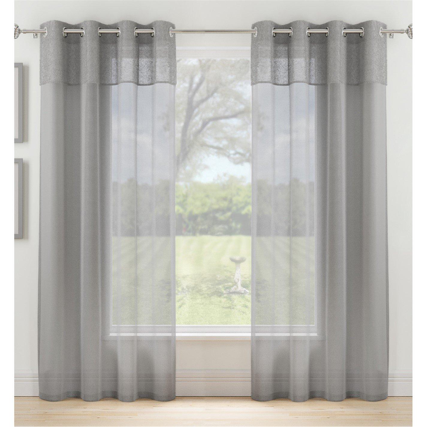 Tyrone Textiles  Andorra Textured Eyelet Header Voile Panels - Pair - Grey - 140x229cm
