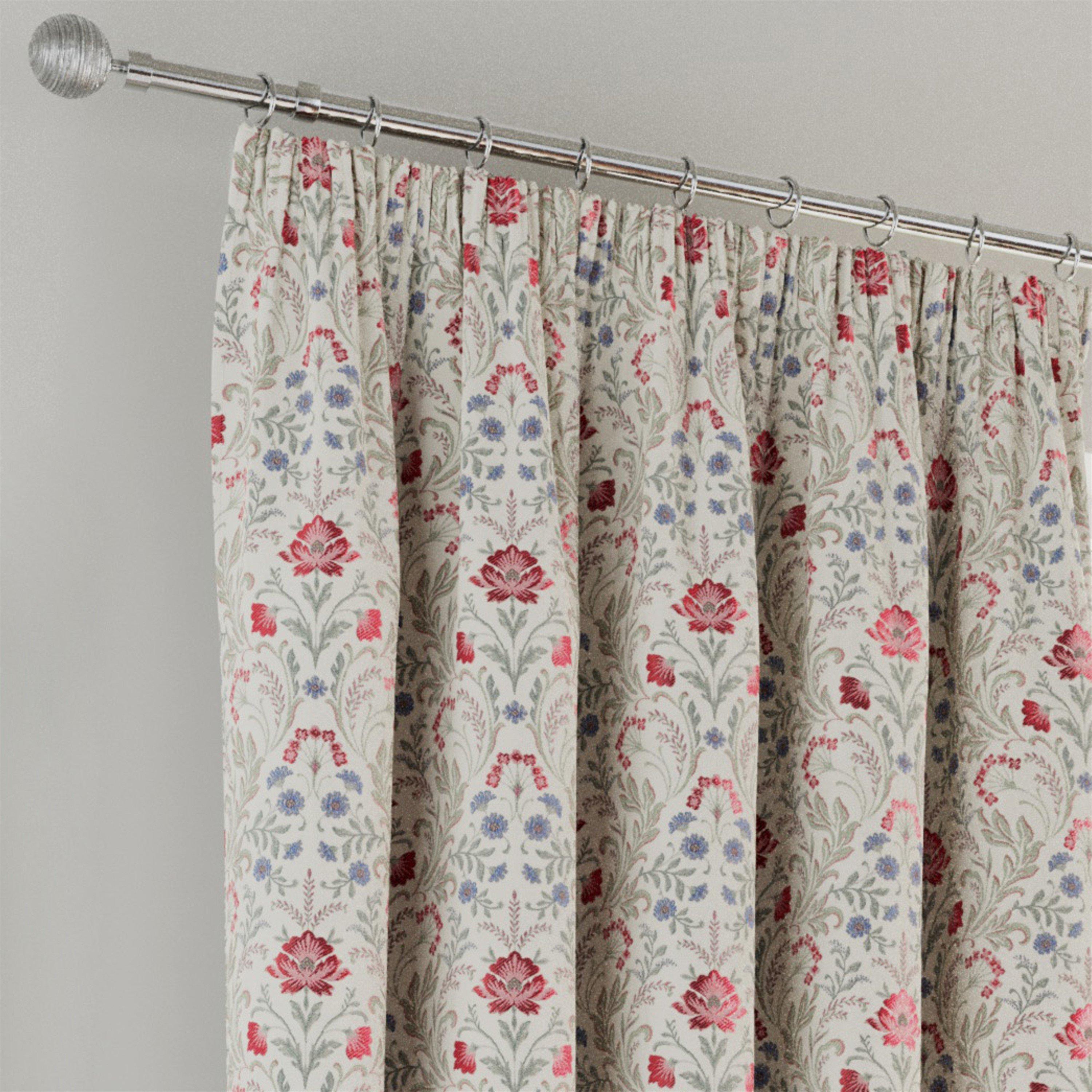Red - Enhanced Living - Cotswold Red Floral Blackout Tape Top Curtains - 2