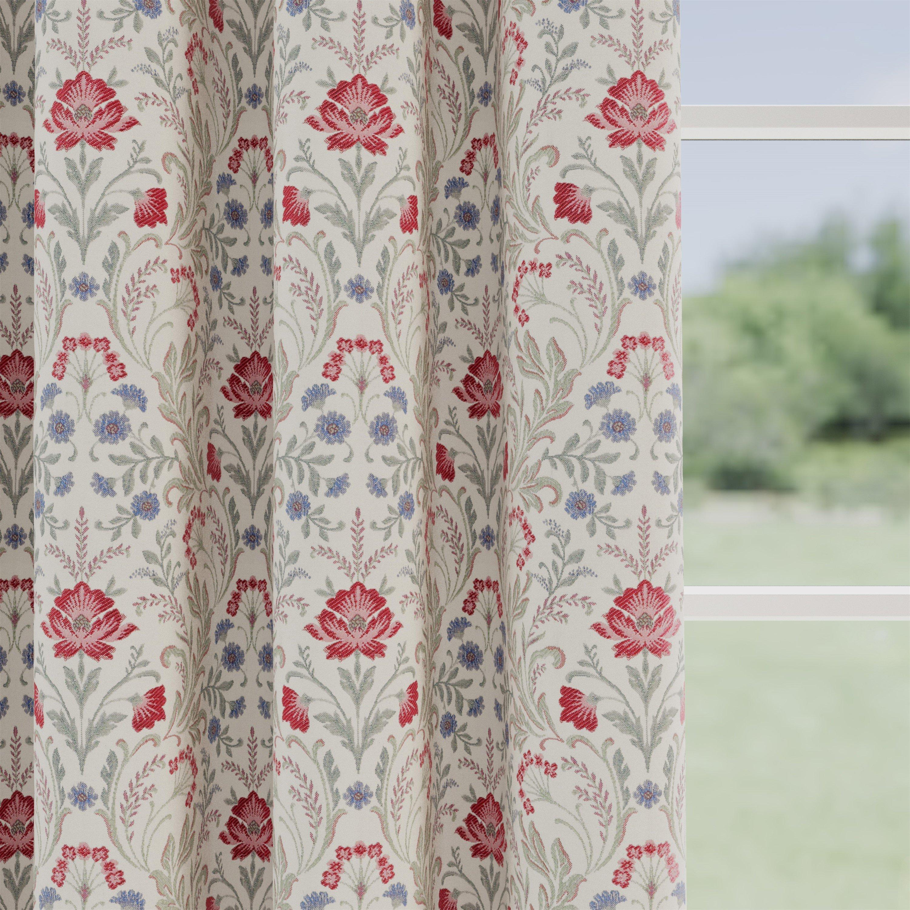 Red - Enhanced Living - Cotswold Red Floral Blackout Tape Top Curtains - 3