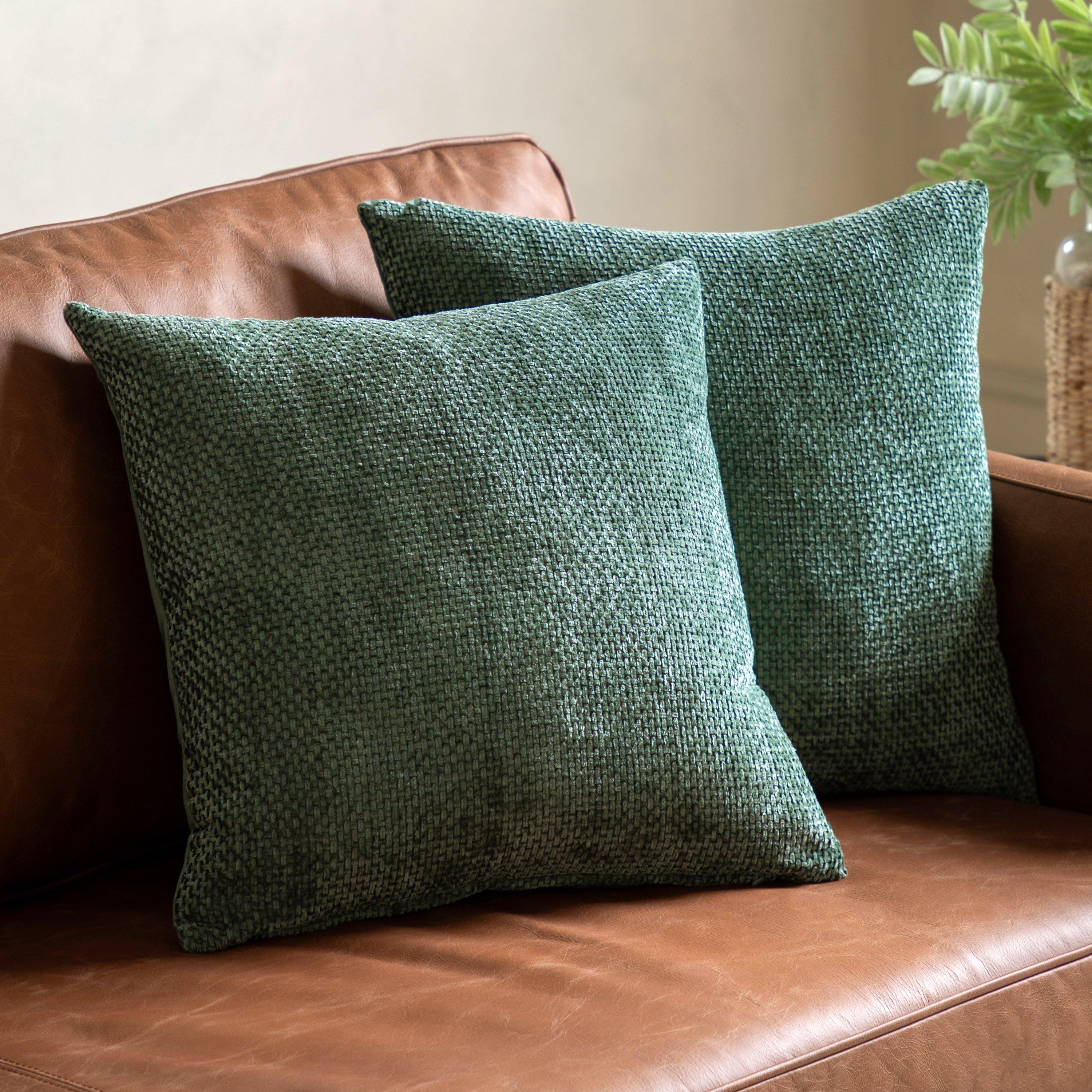 Olive - Gallery - Basketweave Chenille Cushion Olive 2pk - 1