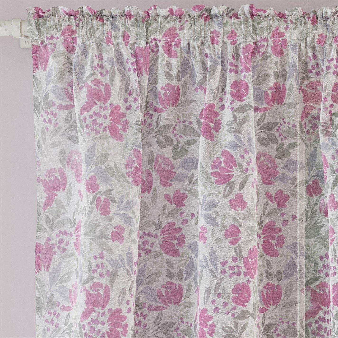 Pink - Tyrone Textiles - Mia Floral Print Sheer Voile Panels - Pair - 2