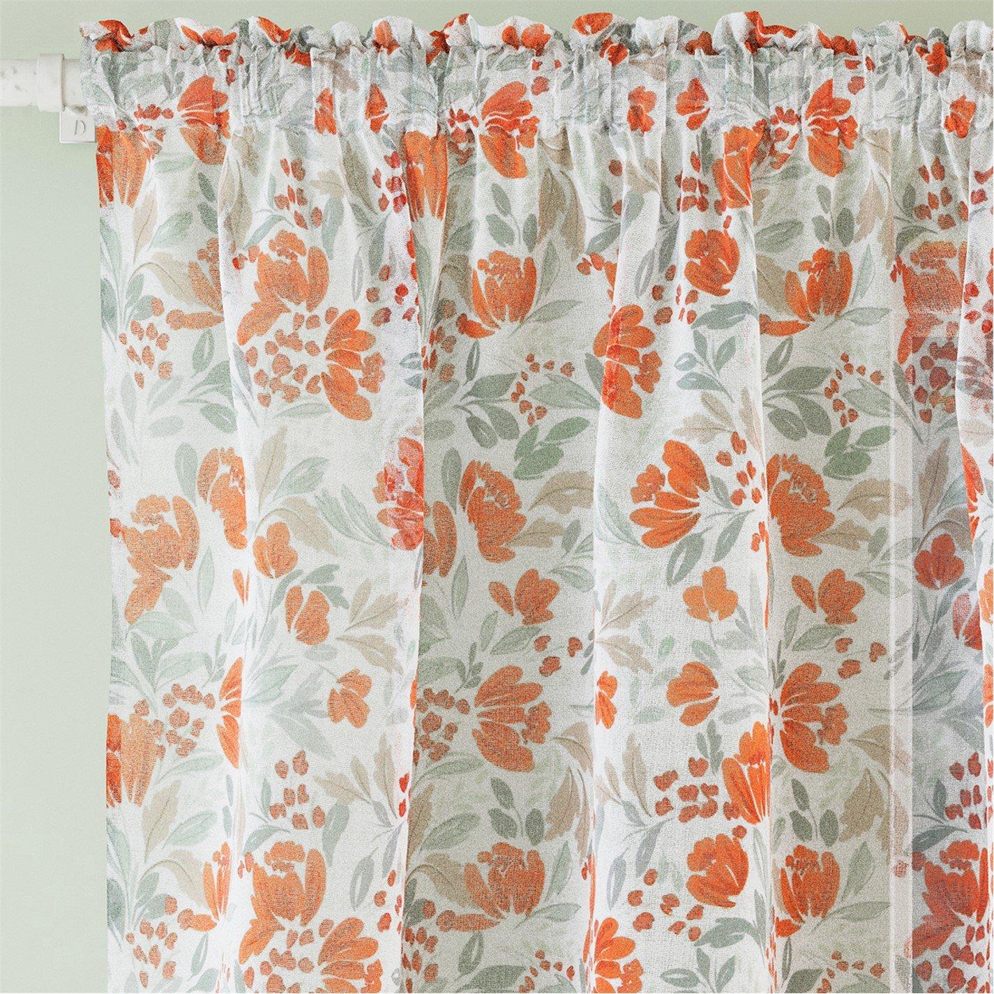 Burnt Orange - Tyrone Textiles - Mia Floral Print Sheer Voile Panels - Pair - 2