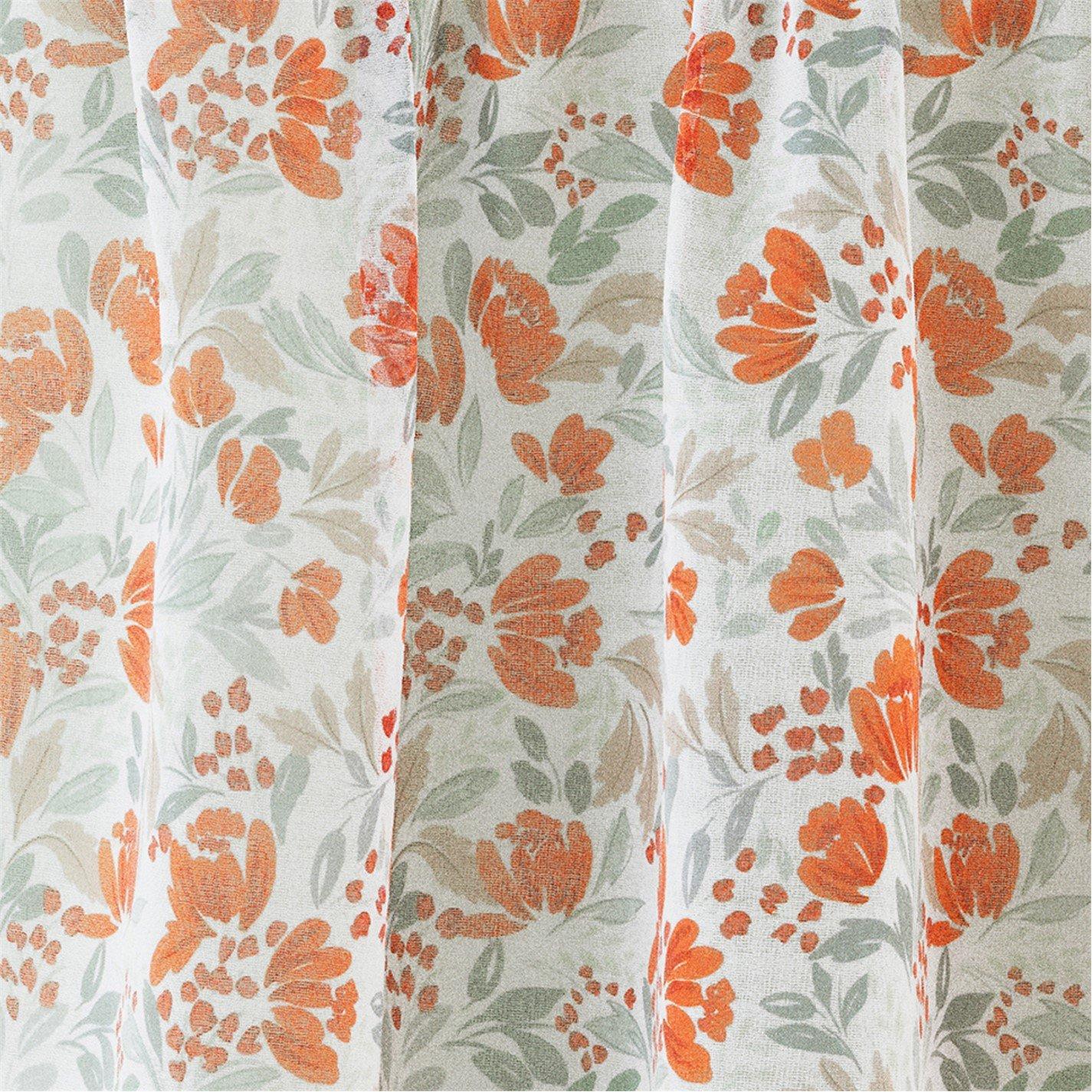 Burnt Orange - Tyrone Textiles - Mia Floral Print Sheer Voile Panels - Pair - 3
