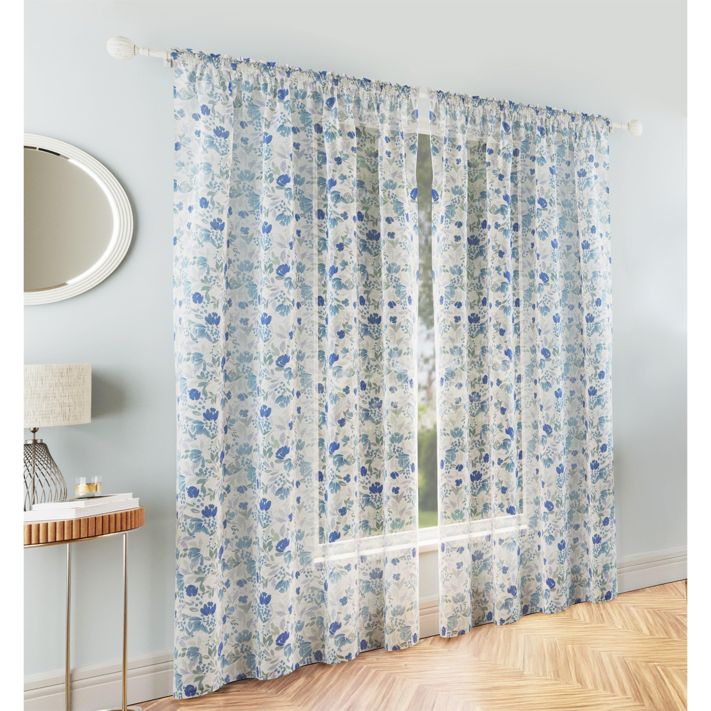 Mia Floral Print Sheer Voile Panels - Pair